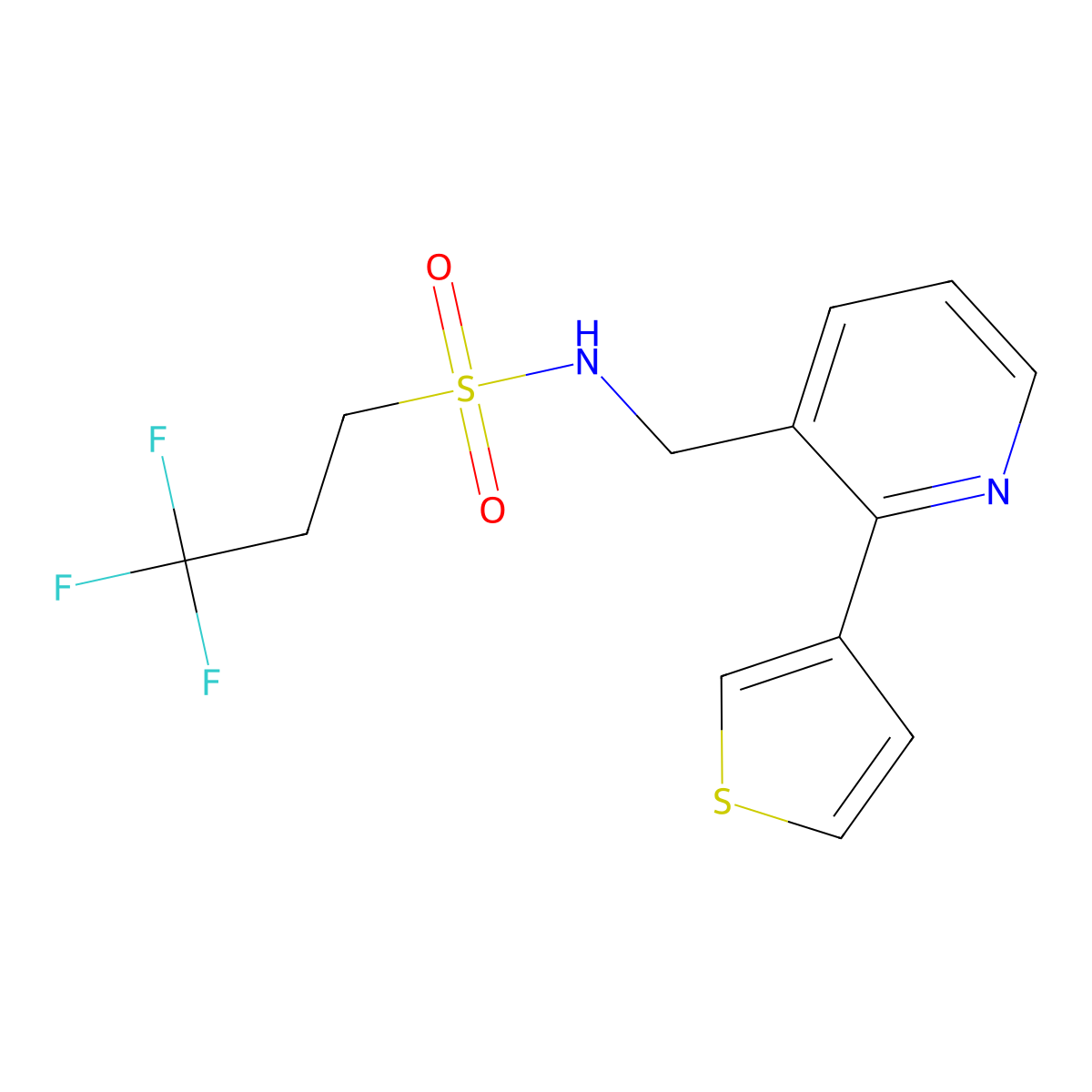 3,3,3-trifluoro-N-{[2-(thiophen-3-yl)pyridin-3-yl]methyl}propane-1-sulfonamide molecular structure, CAS 2034269-56-0