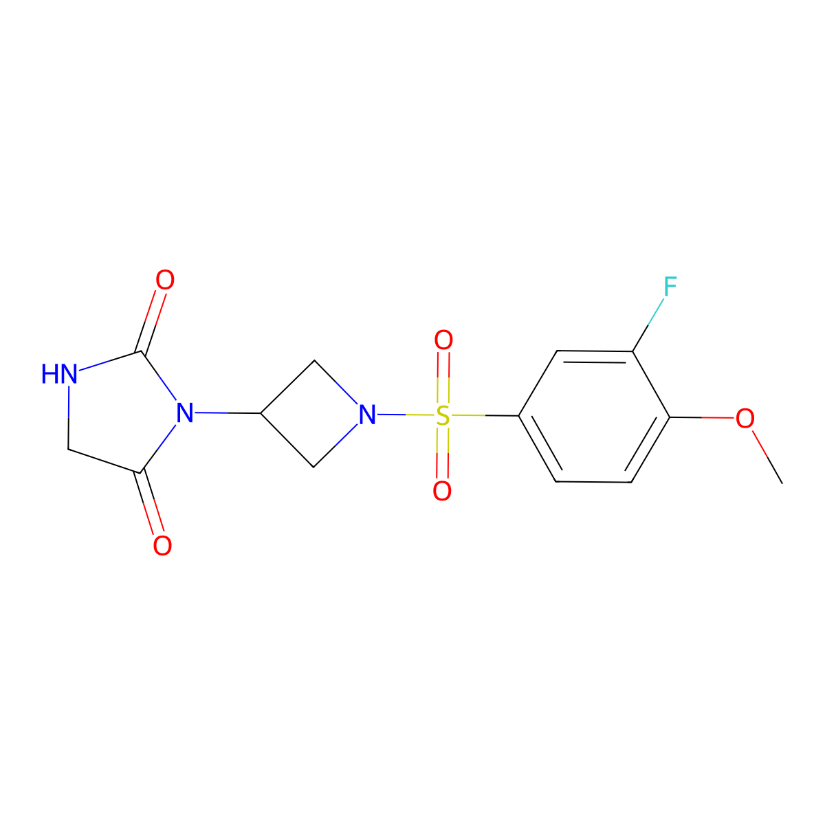 3-(1-((3-Fluoro-4-methoxyphenyl)sulfonyl)azetidin-3-yl)imidazolidine-2,4-dione molecular structure, CAS 2034269-58-2