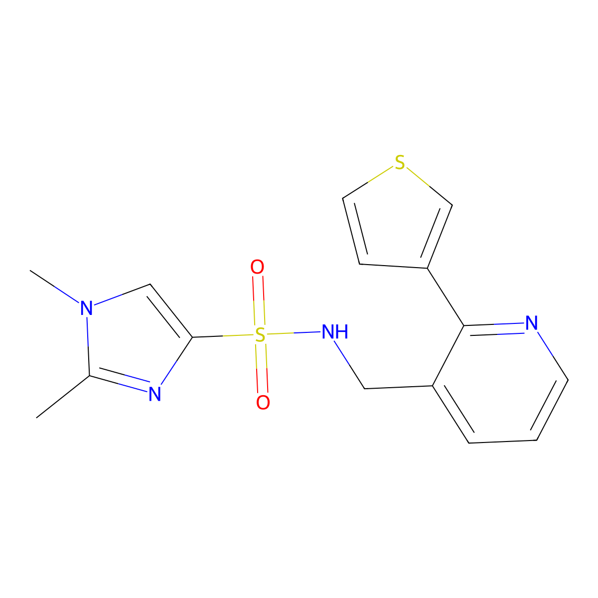 1,2-dimethyl-N-{[2-(thiophen-3-yl)pyridin-3-yl]methyl}-1H-imidazole-4-sulfonamide molecular structure, CAS 2034269-59-3