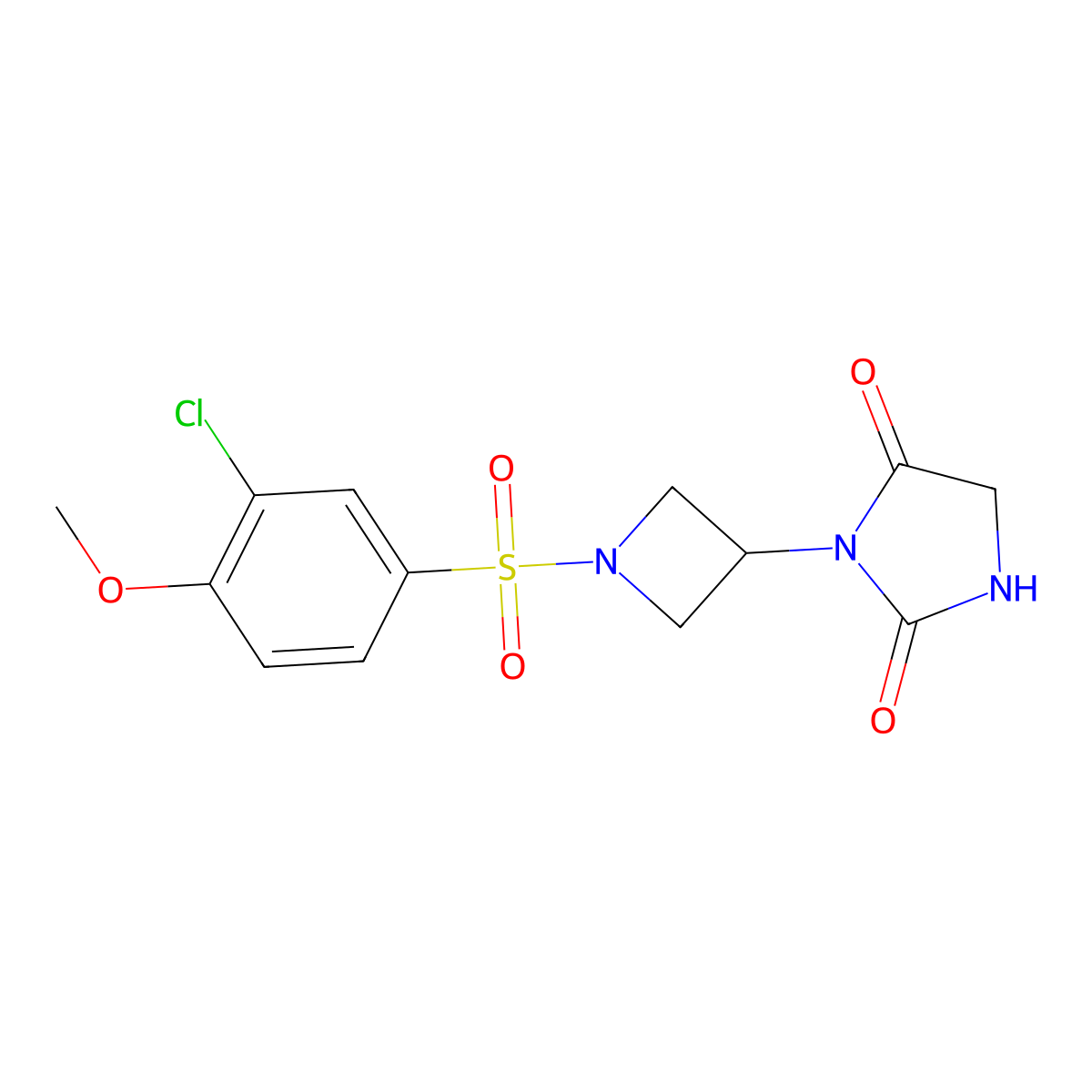 3-(1-((3-Chloro-4-methoxyphenyl)sulfonyl)azetidin-3-yl)imidazolidine-2,4-dione molecular structure, CAS 2034269-62-8