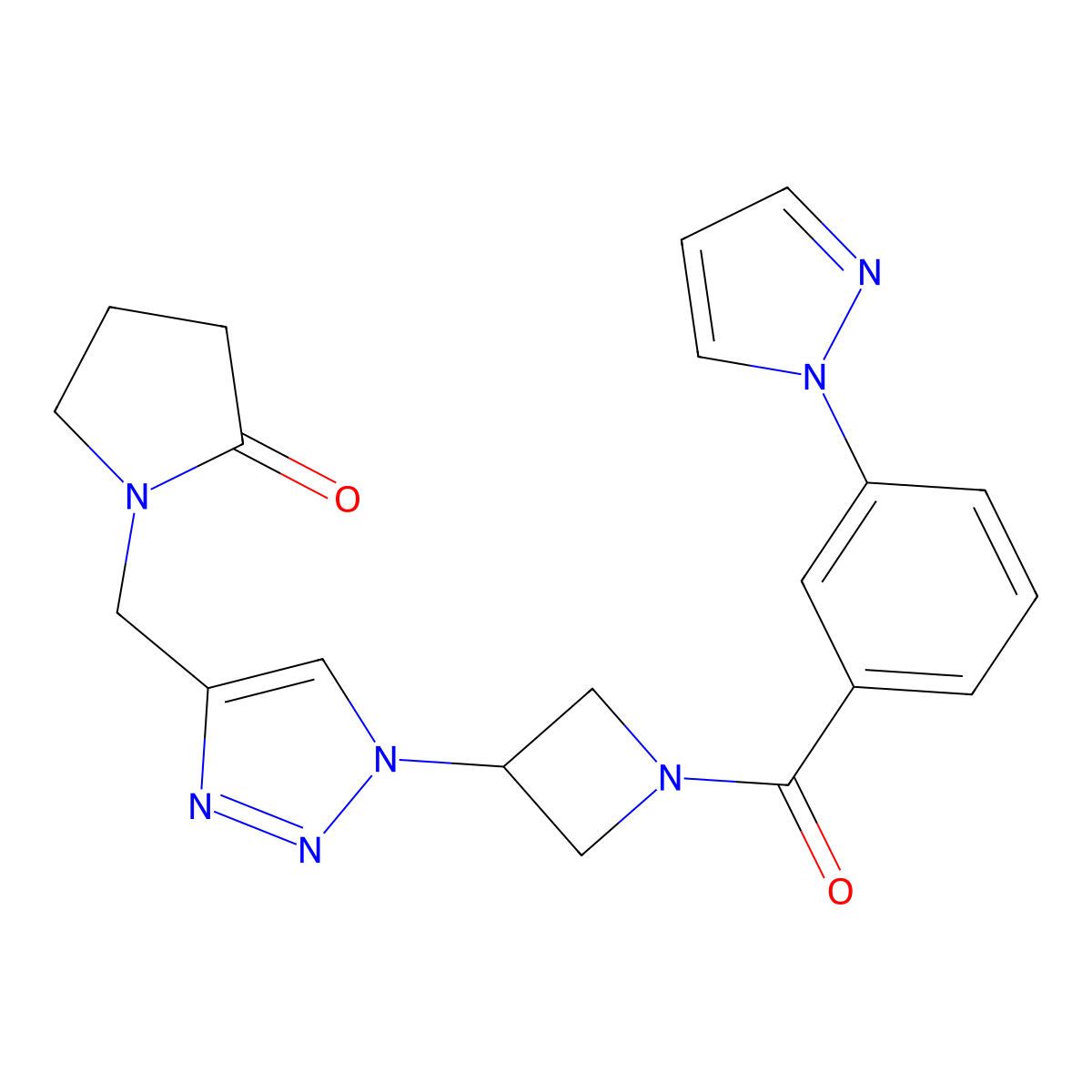 1-((1-(1-(3-(1H-pyrazol-1-yl)benzoyl)azetidin-3-yl)-1H-1,2,3-triazol-4-yl)methyl)pyrrolidin-2-one molecular structure, CAS 2034269-65-1