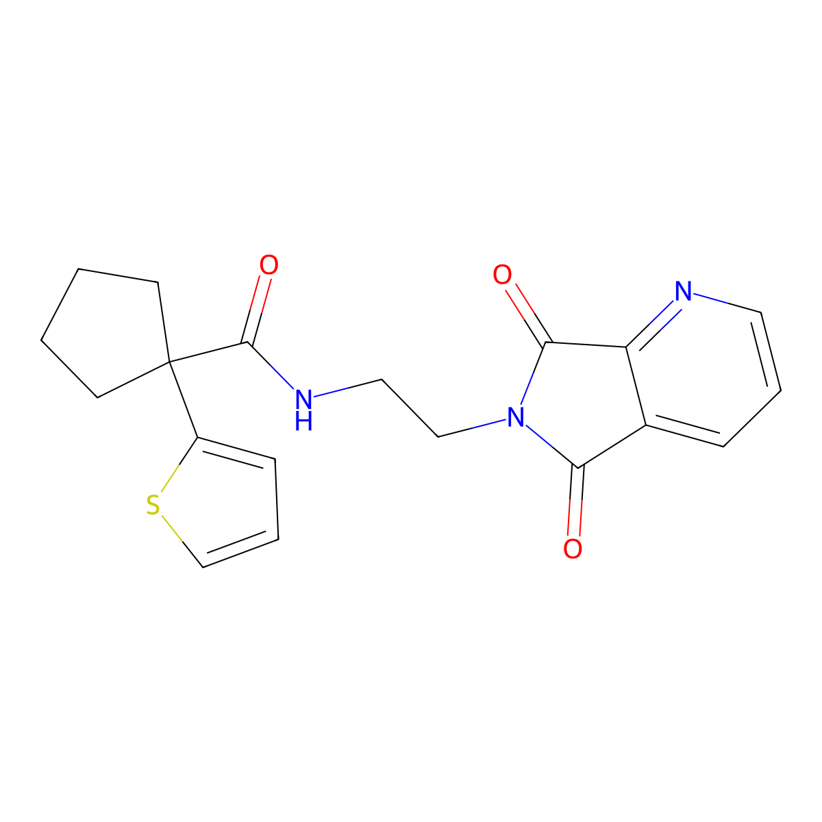 N-(2-(5,7-dioxo-5H-pyrrolo[3,4-b]pyridin-6(7H)-yl)ethyl)-1-(thiophen-2-yl)cyclopentanecarboxamide molecular structure, CAS 2034269-72-0