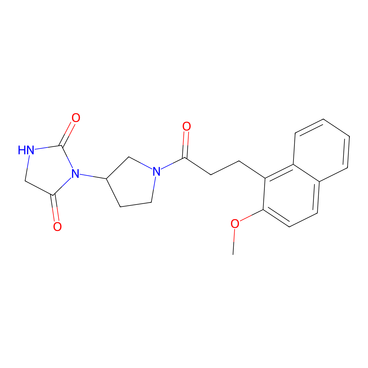 3-{1-[3-(2-Methoxynaphthalen-1-yl)propanoyl]pyrrolidin-3-yl}imidazolidine-2,4-dione molecular structure, CAS 2034269-74-2
