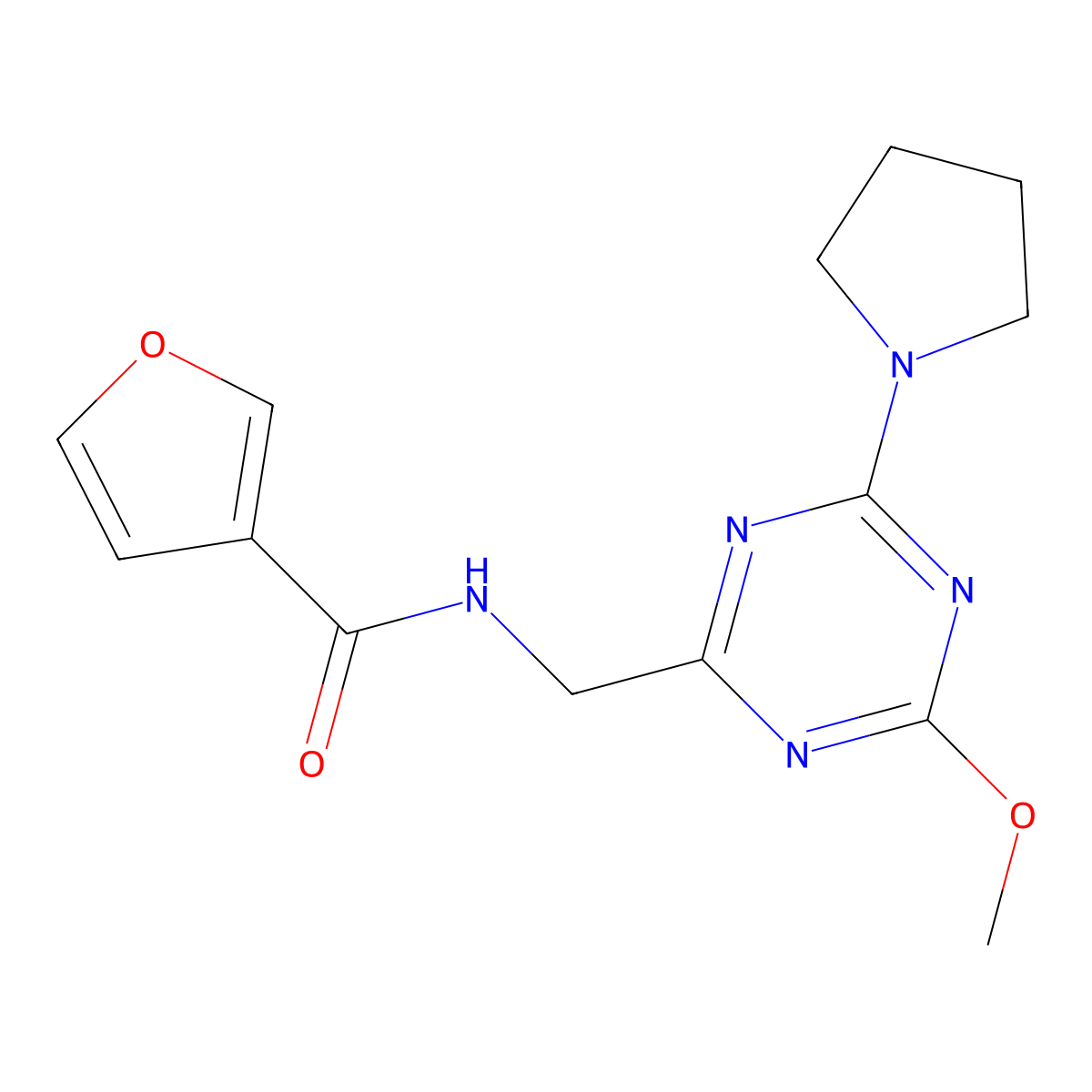 N-((4-methoxy-6-(pyrrolidin-1-yl)-1,3,5-triazin-2-yl)methyl)furan-3-carboxamide molecular structure, CAS 2034269-78-6