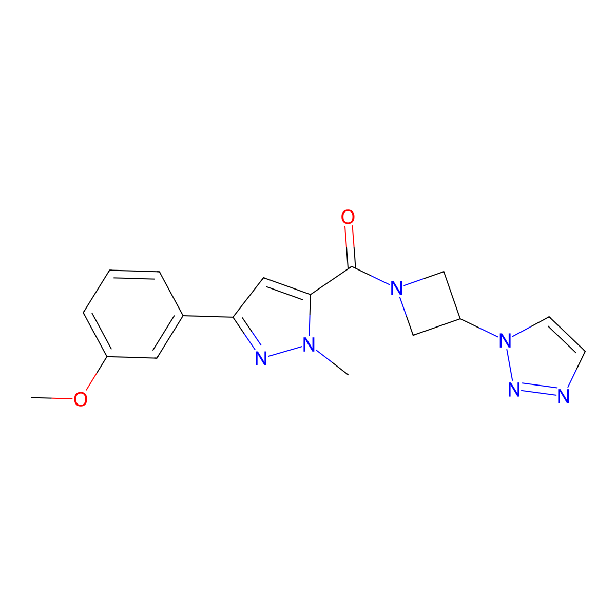 (3-(1H-1,2,3-triazol-1-yl)azetidin-1-yl)(3-(3-methoxyphenyl)-1-methyl-1H-pyrazol-5-yl)methanone molecular structure, CAS 2034269-83-3