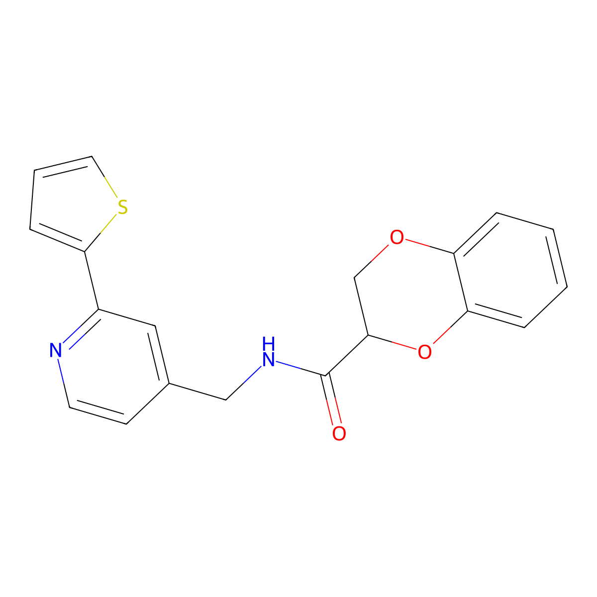 N-((2-(thiophen-2-yl)pyridin-4-yl)methyl)-2,3-dihydrobenzo[b][1,4]dioxine-2-carboxamide molecular structure, CAS 2034269-85-5