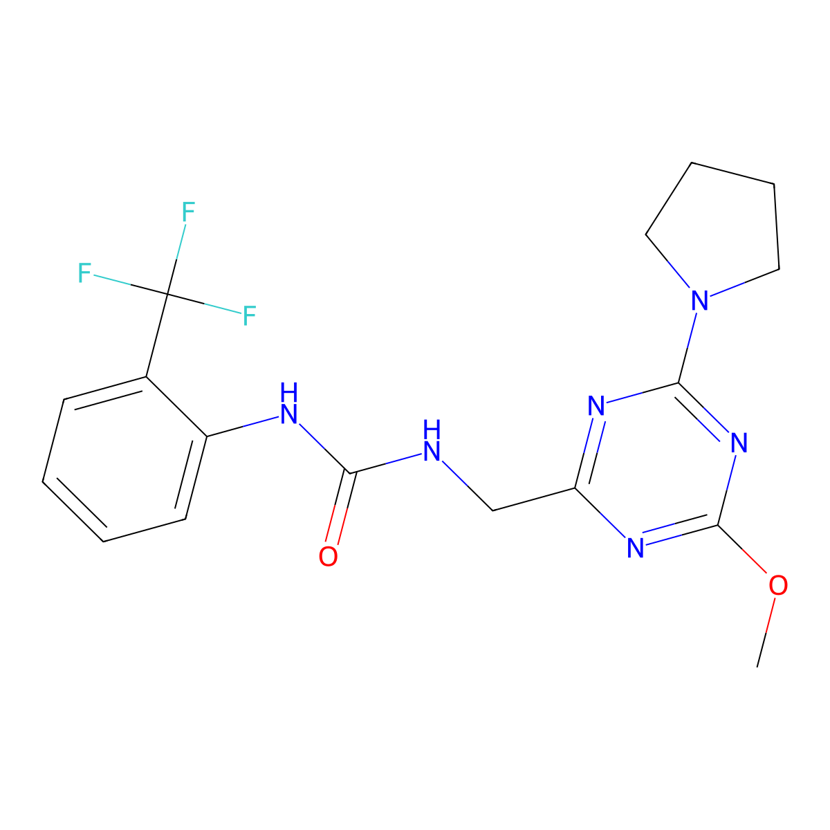 1-((4-Methoxy-6-(pyrrolidin-1-yl)-1,3,5-triazin-2-yl)methyl)-3-(2-(trifluoromethyl)phenyl)urea molecular structure, CAS 2034269-87-7