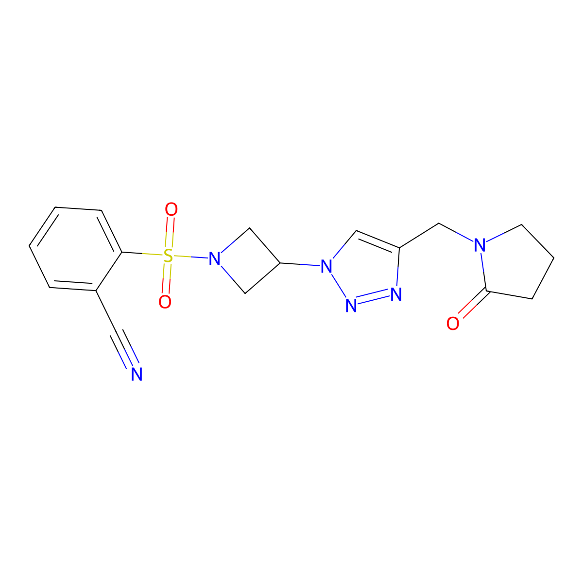 2-((3-(4-((2-oxopyrrolidin-1-yl)methyl)-1H-1,2,3-triazol-1-yl)azetidin-1-yl)sulfonyl)benzonitrile molecular structure, CAS 2034269-90-2