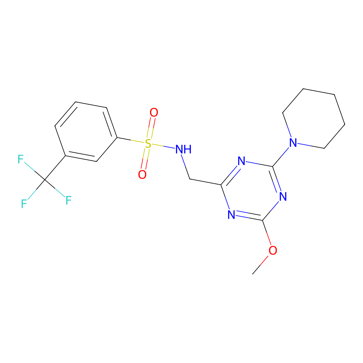 N-((4-methoxy-6-(piperidin-1-yl)-1,3,5-triazin-2-yl)methyl)-3-(trifluoromethyl)benzenesulfonamide molecular structure, CAS 2034269-93-5