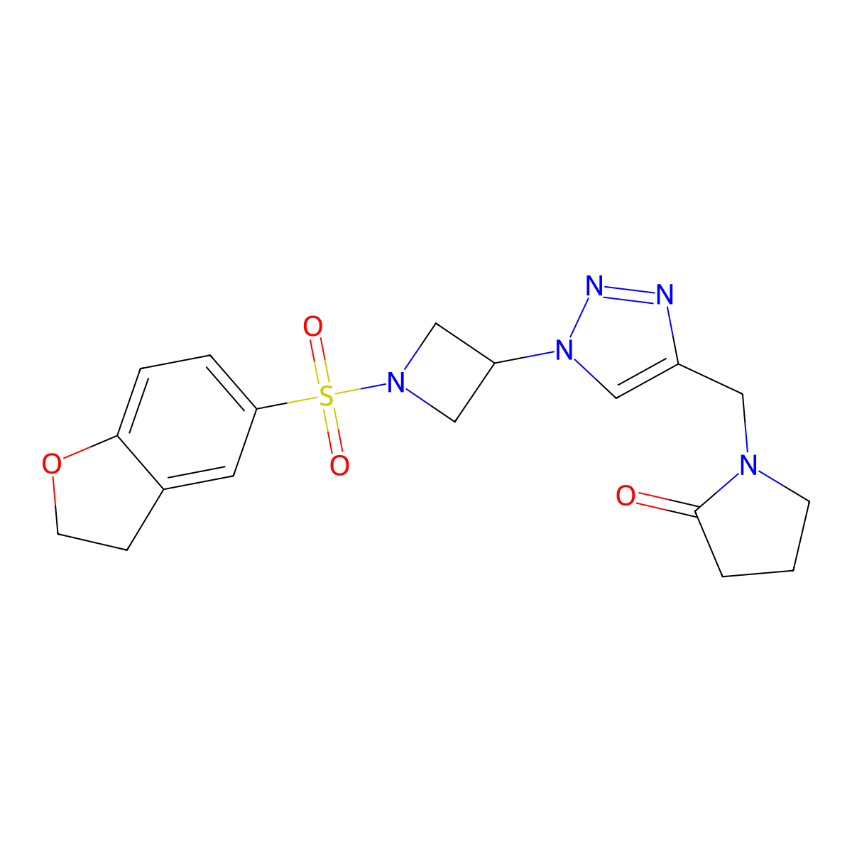 1-((1-(1-((2,3-dihydrobenzofuran-5-yl)sulfonyl)azetidin-3-yl)-1H-1,2,3-triazol-4-yl)methyl)pyrrolidin-2-one molecular structure, CAS 2034269-94-6
