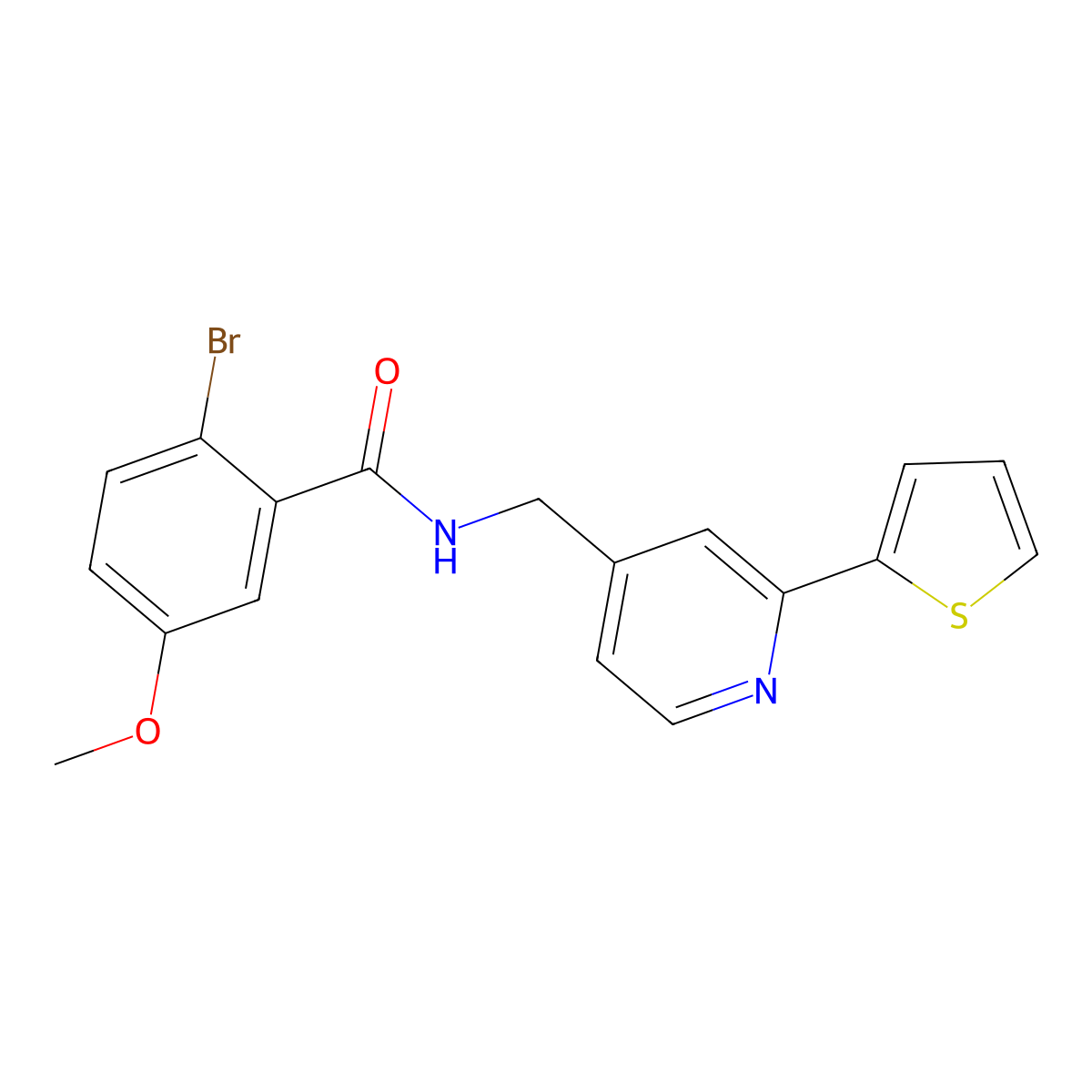 2-bromo-5-methoxy-N-{[2-(thiophen-2-yl)pyridin-4-yl]methyl}benzamide molecular structure, CAS 2034269-95-7