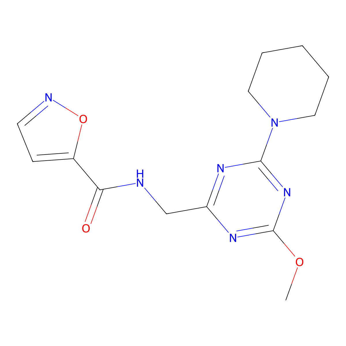 N-{[4-methoxy-6-(piperidin-1-yl)-1,3,5-triazin-2-yl]methyl}-1,2-oxazole-5-carboxamide molecular structure, CAS 2034269-96-8