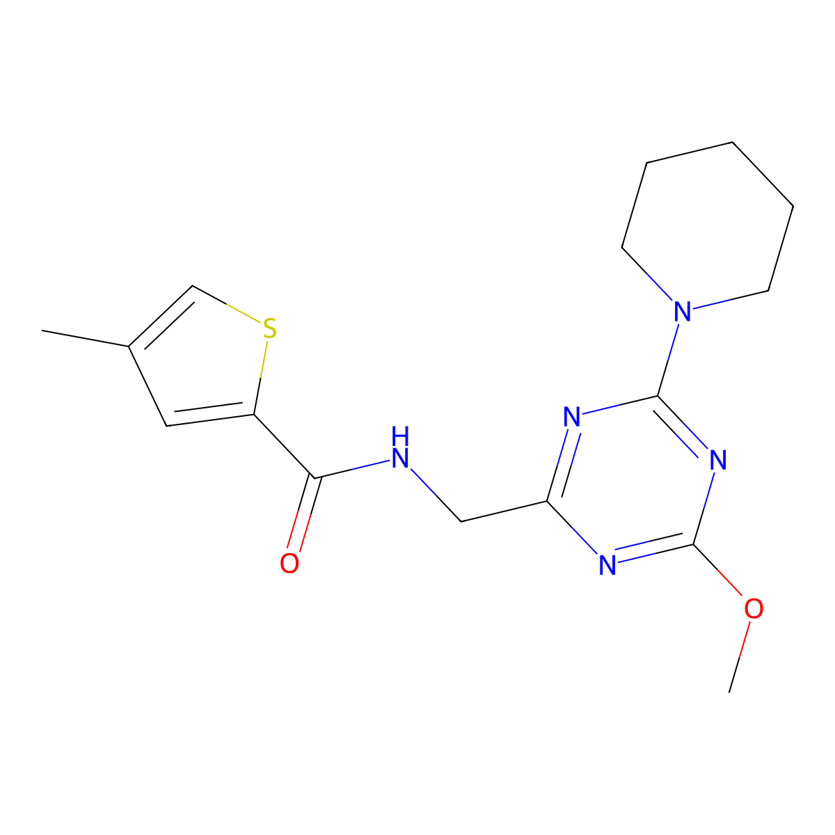 N-{[4-methoxy-6-(piperidin-1-yl)-1,3,5-triazin-2-yl]methyl}-4-methylthiophene-2-carboxamide molecular structure, CAS 2034270-01-2
