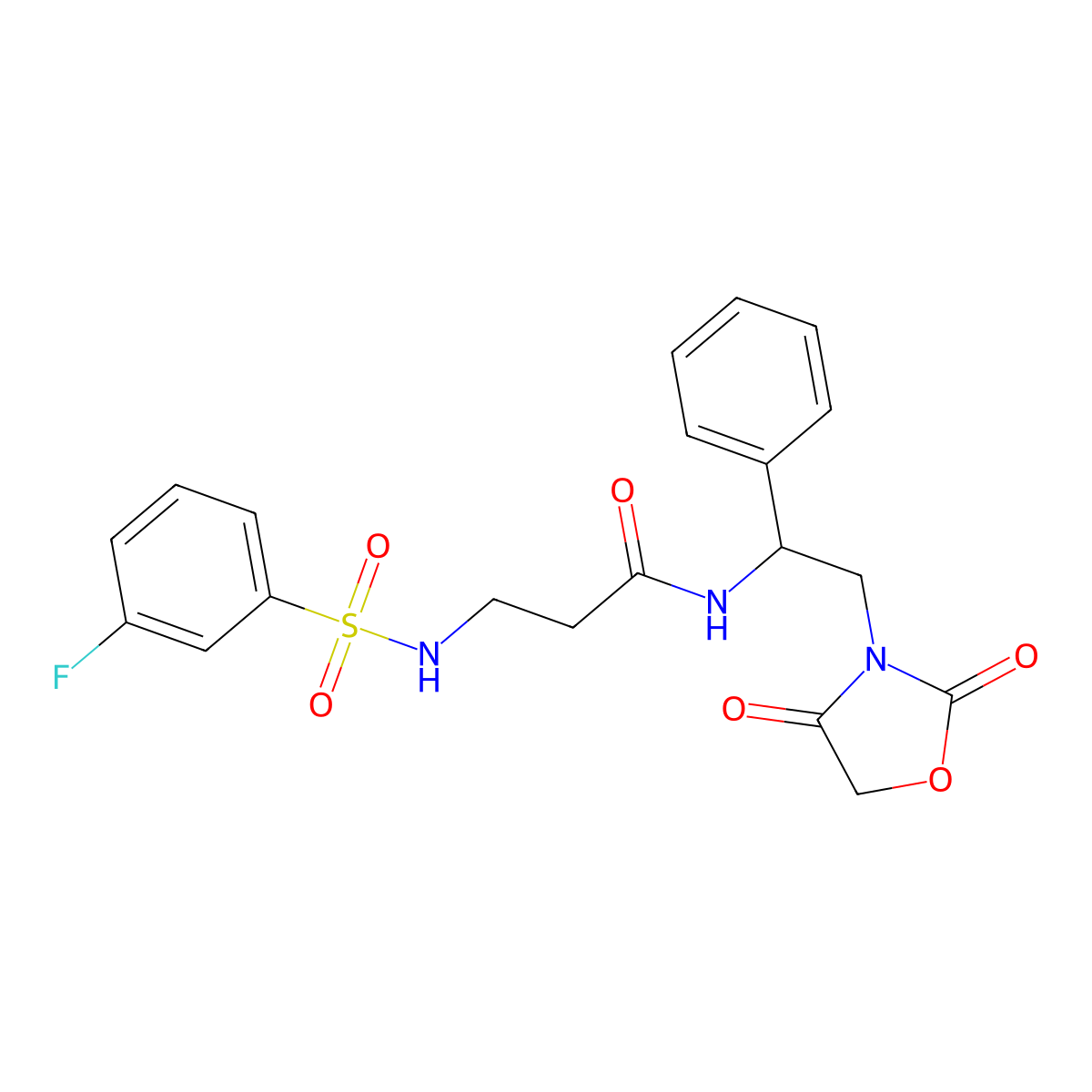N-[2-(2,4-dioxo-1,3-oxazolidin-3-yl)-1-phenylethyl]-3-(3-fluorobenzenesulfonamido)propanamide molecular structure, CAS 2034270-04-5