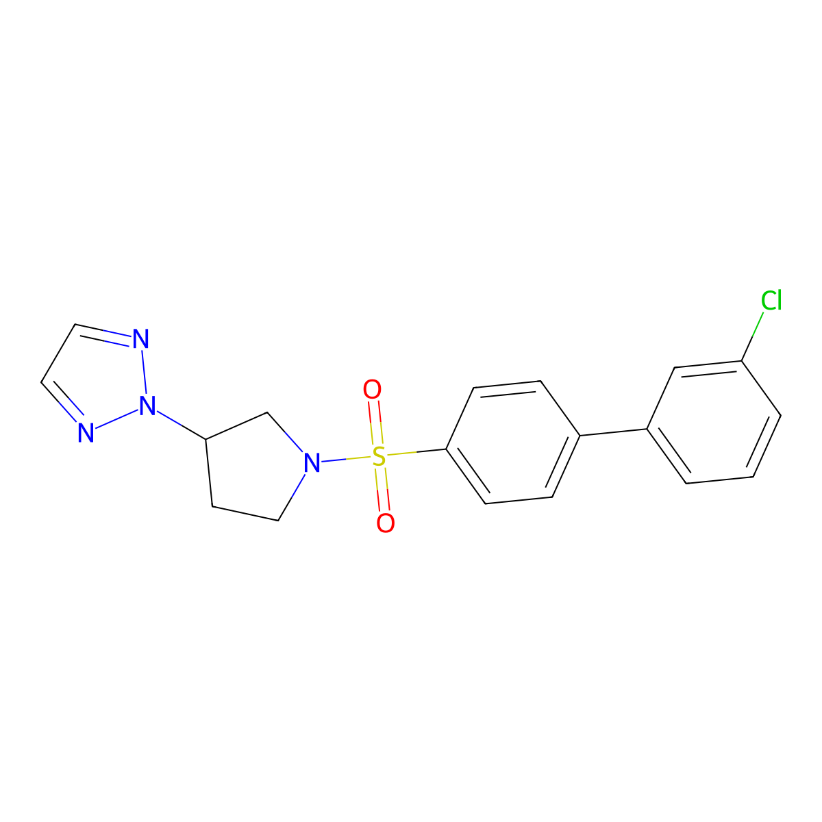 2-(1-((3'-chloro-[1,1'-biphenyl]-4-yl)sulfonyl)pyrrolidin-3-yl)-2H-1,2,3-triazole molecular structure, CAS 2034270-14-7