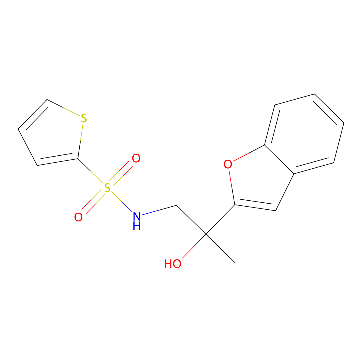 N-(2-(benzofuran-2-yl)-2-hydroxypropyl)thiophene-2-sulfonamide molecular structure, CAS 2034270-17-0