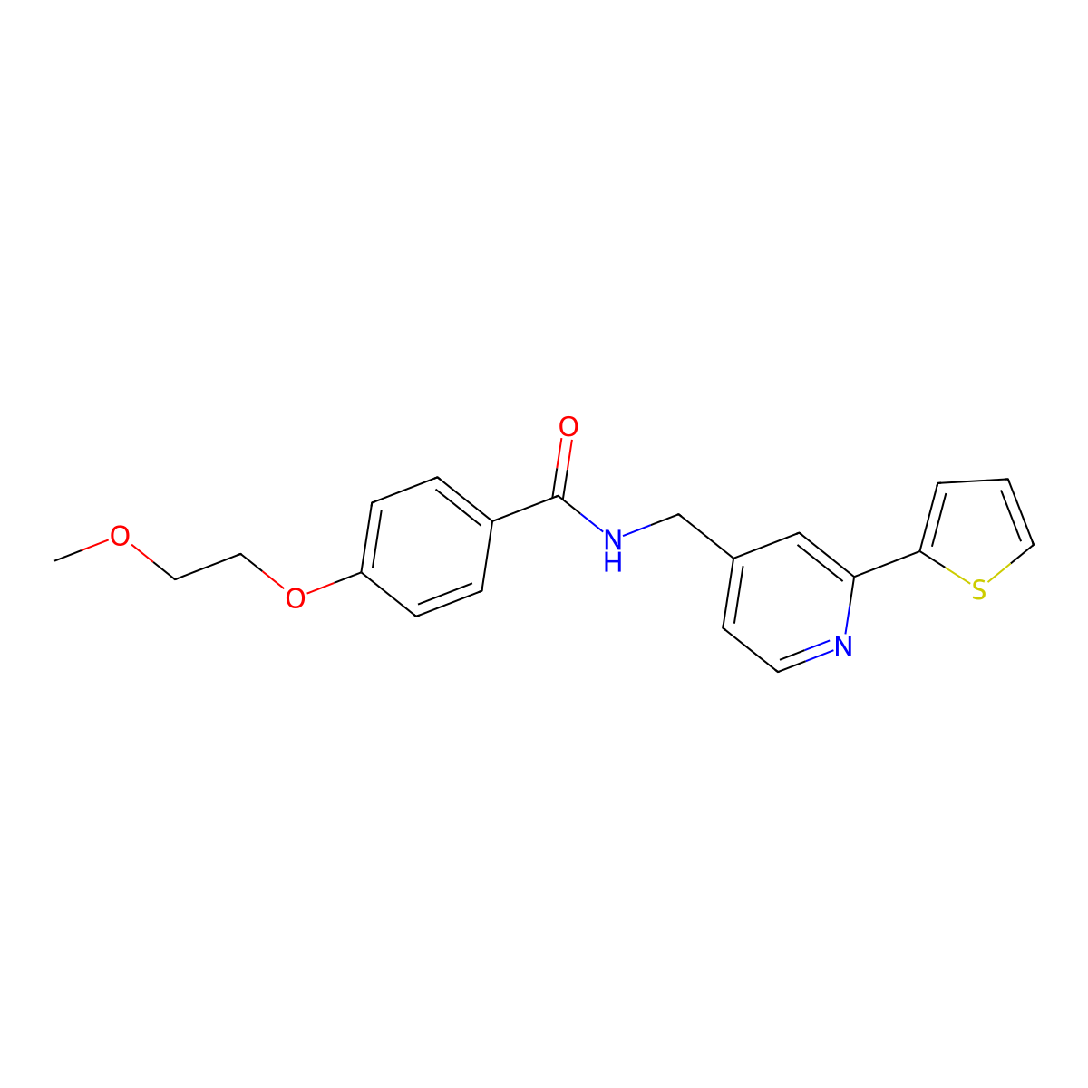 4-(2-methoxyethoxy)-N-((2-(thiophen-2-yl)pyridin-4-yl)methyl)benzamide molecular structure, CAS 2034270-18-1