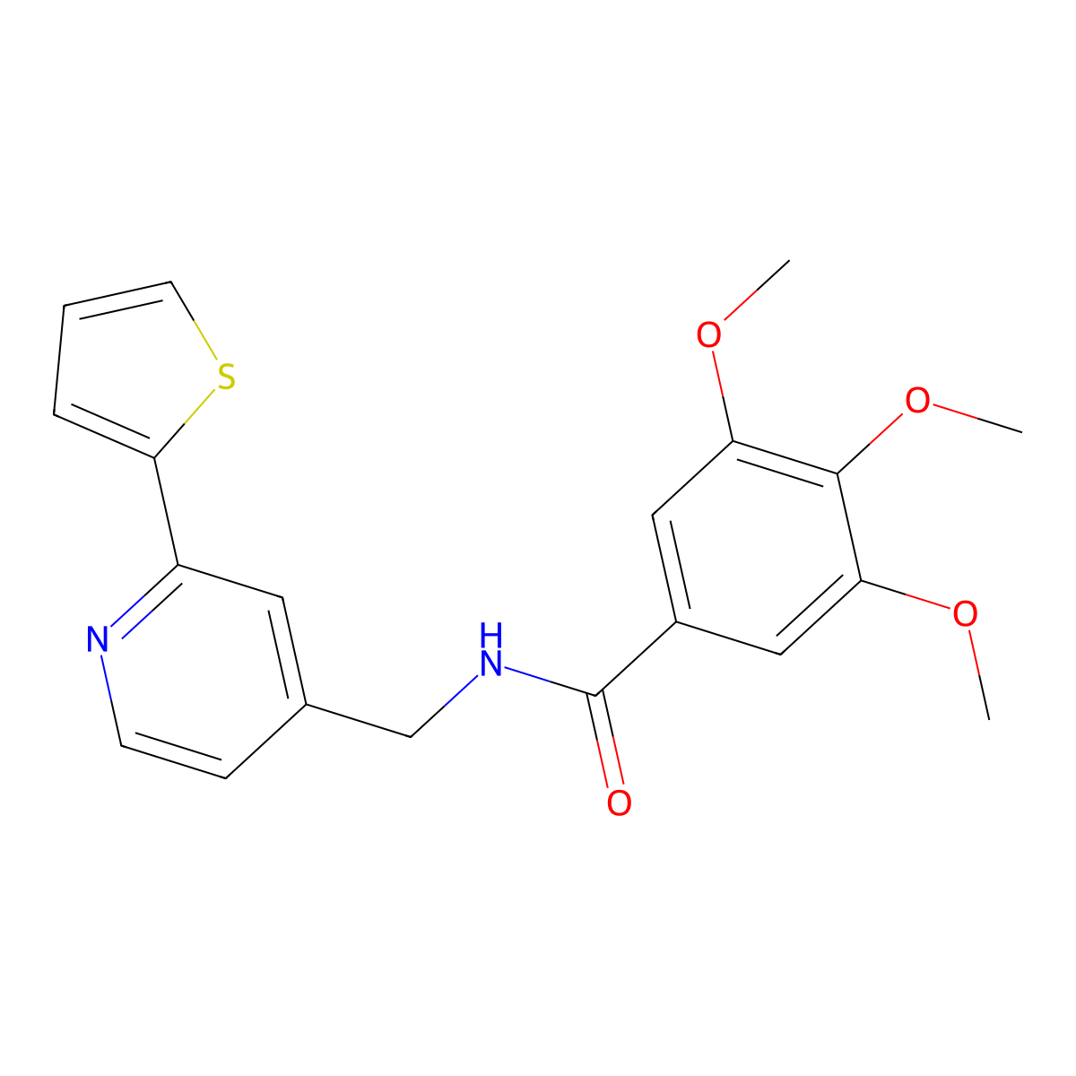 3,4,5-trimethoxy-N-{[2-(thiophen-2-yl)pyridin-4-yl]methyl}benzamide molecular structure, CAS 2034270-22-7