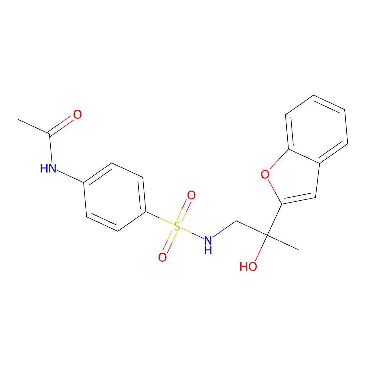 N-(4-(N-(2-(benzofuran-2-yl)-2-hydroxypropyl)sulfamoyl)phenyl)acetamide molecular structure, CAS 2034270-24-9