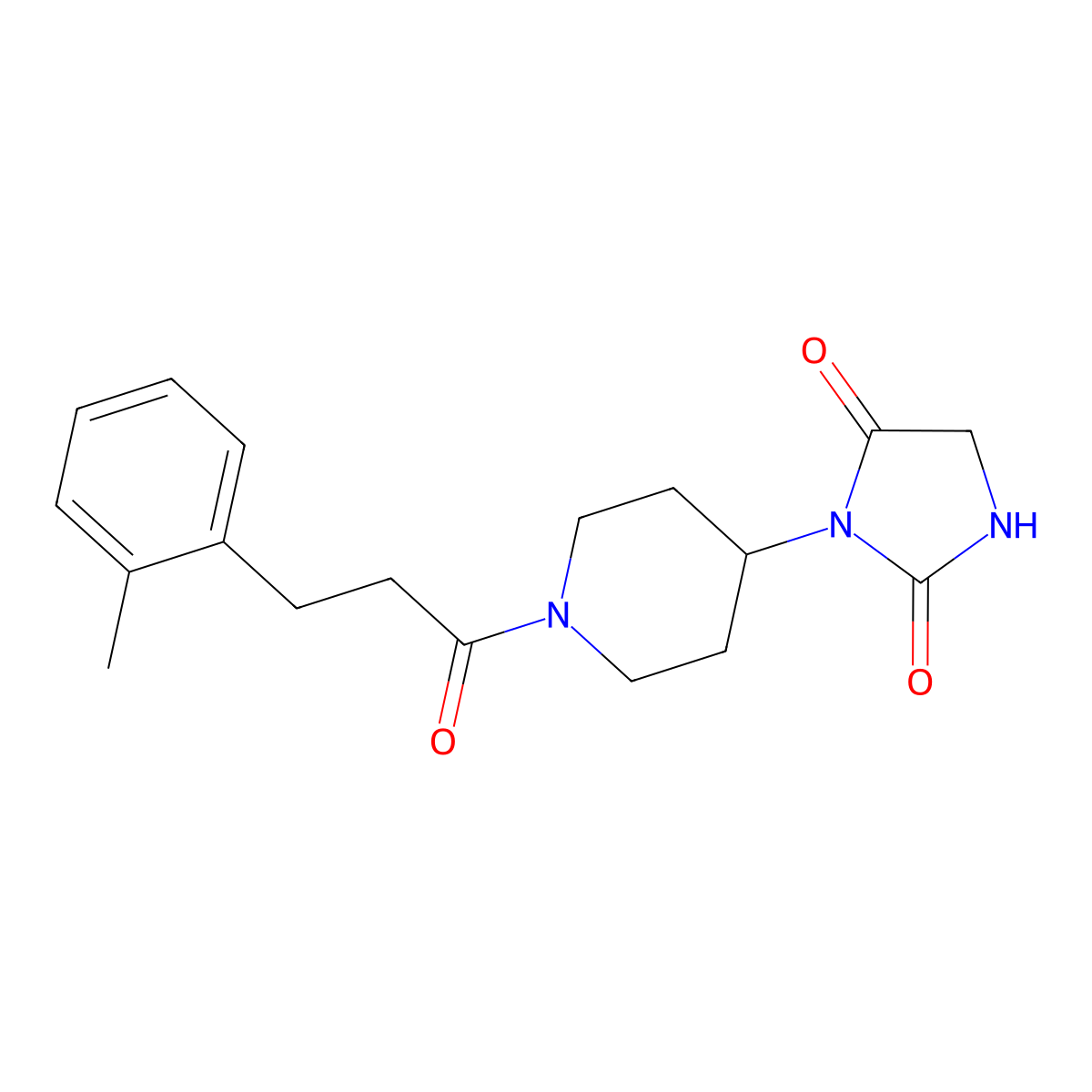 3-(1-(3-(o-Tolyl)propanoyl)piperidin-4-yl)imidazolidine-2,4-dione molecular structure, CAS 2034270-25-0