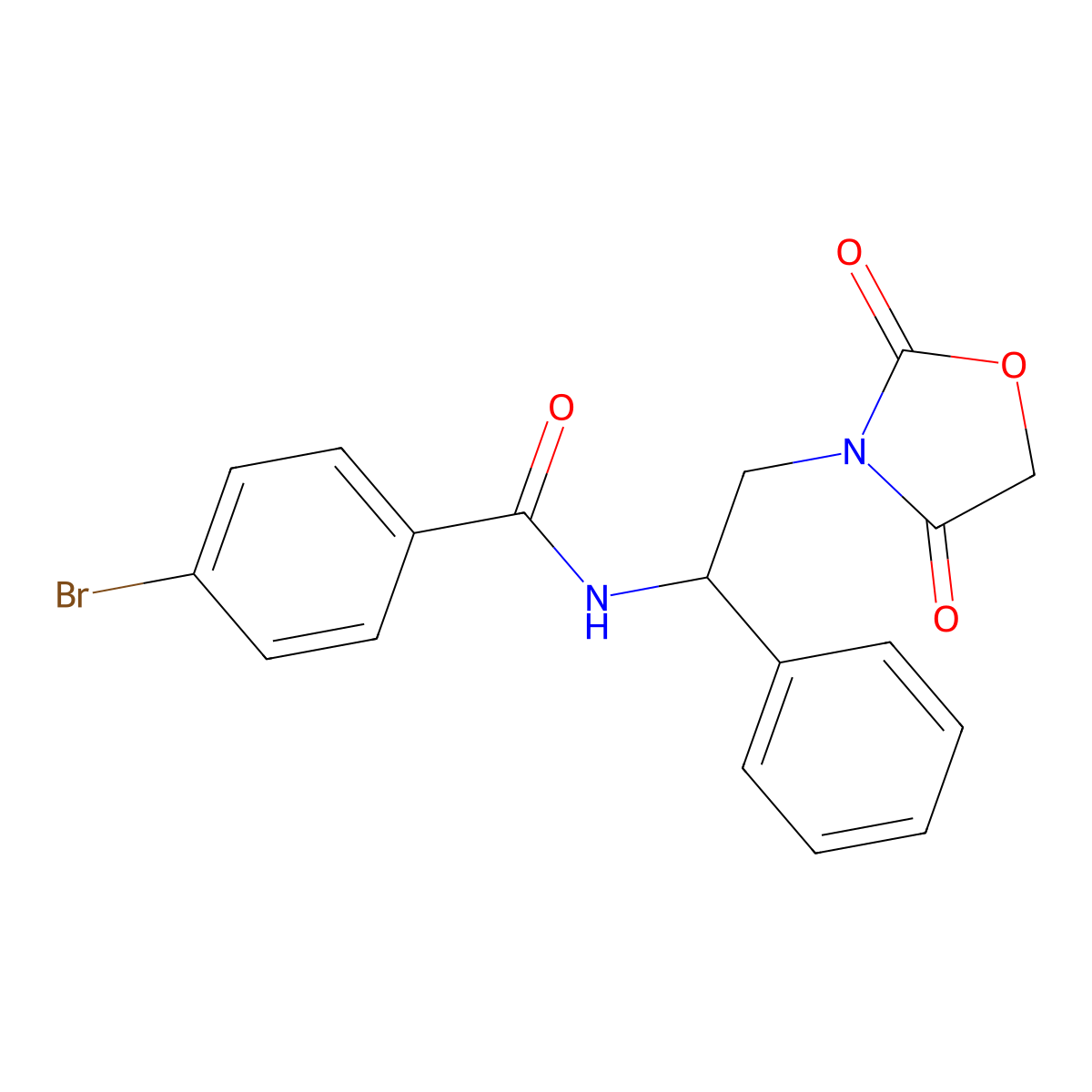 4-bromo-N-(2-(2,4-dioxooxazolidin-3-yl)-1-phenylethyl)benzamide molecular structure, CAS 2034270-29-4