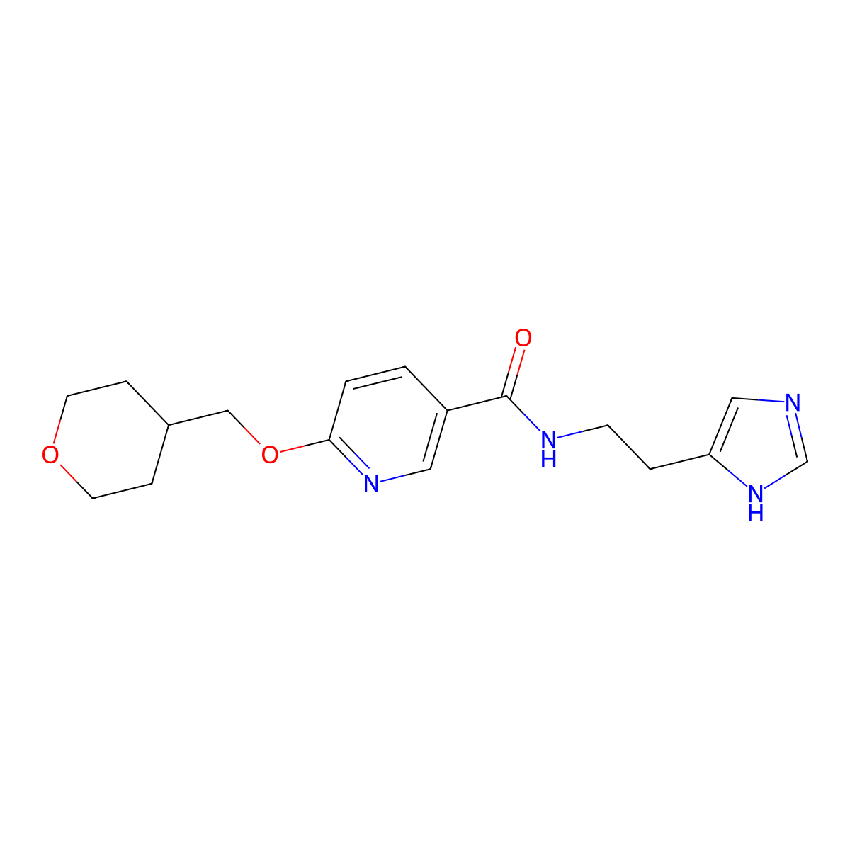 N-(2-(1H-imidazol-4-yl)ethyl)-6-((tetrahydro-2H-pyran-4-yl)methoxy)nicotinamide molecular structure, CAS 2034270-31-8