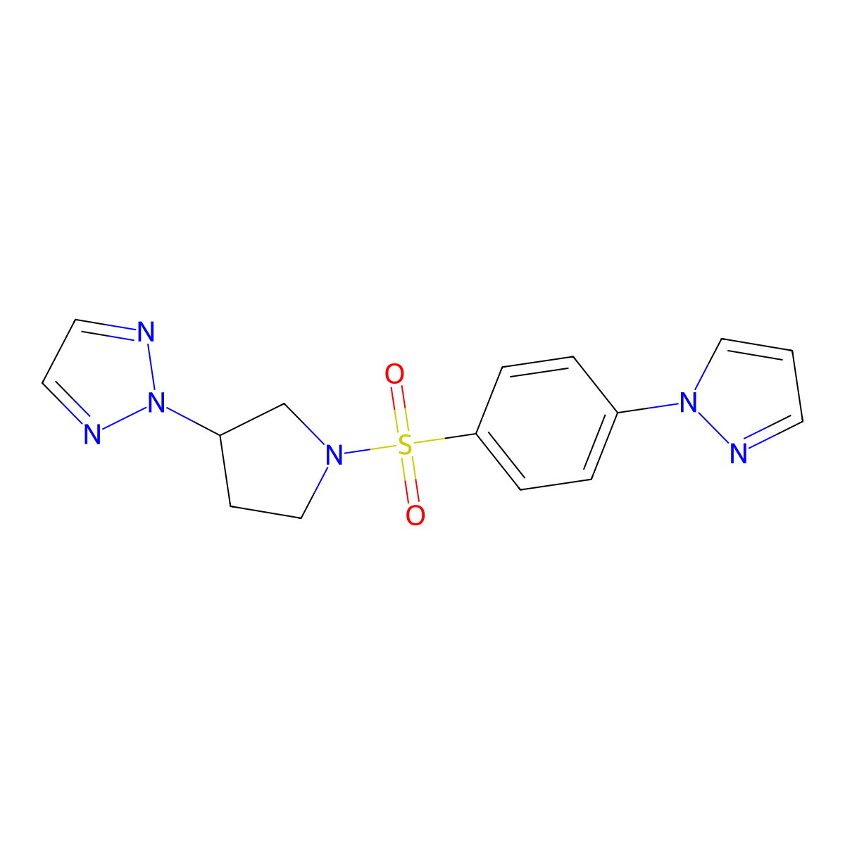 2-(1-((4-(1H-pyrazol-1-yl)phenyl)sulfonyl)pyrrolidin-3-yl)-2H-1,2,3-triazole molecular structure, CAS 2034270-33-0