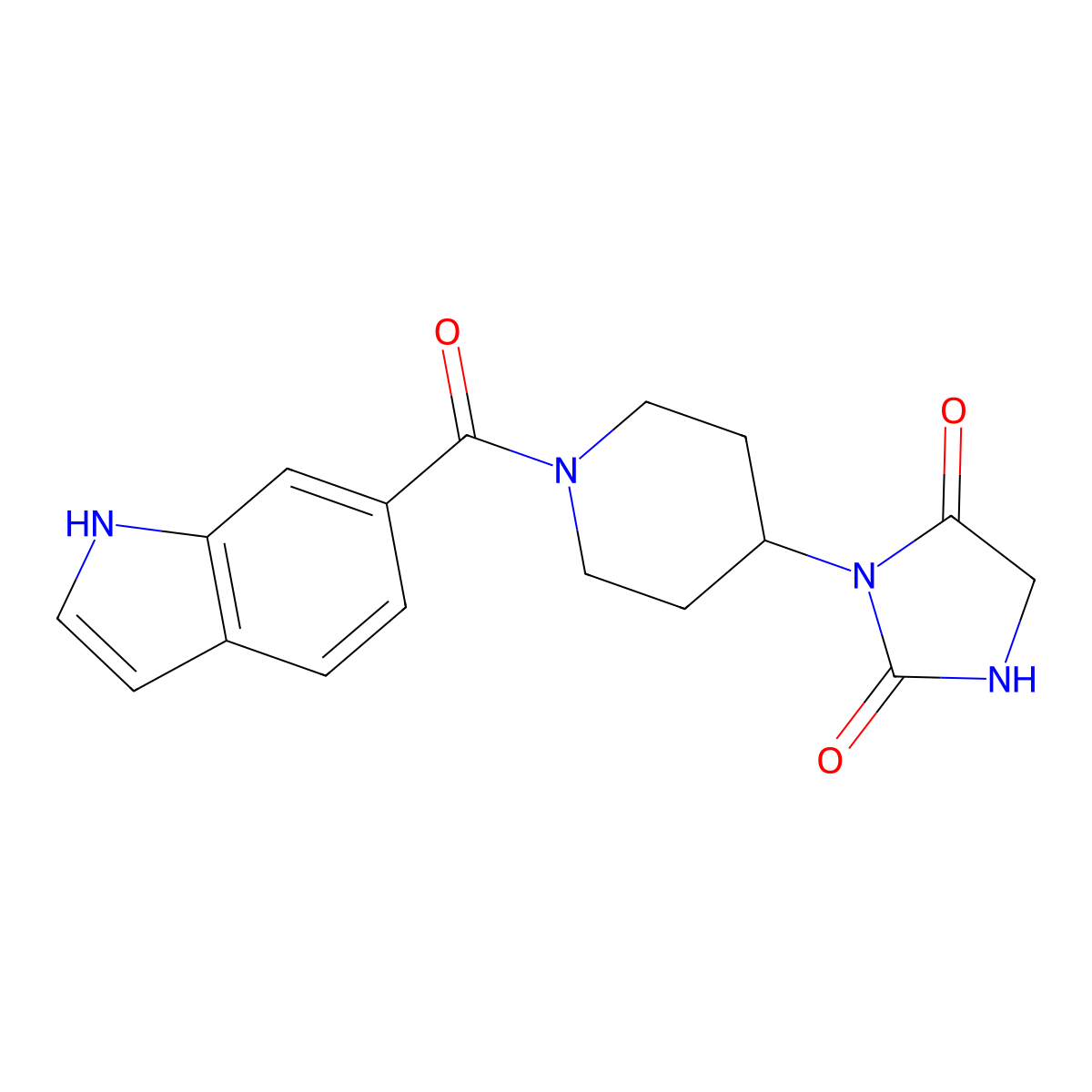 3-[1-(1H-indole-6-carbonyl)piperidin-4-yl]imidazolidine-2,4-dione molecular structure, CAS 2034270-34-1