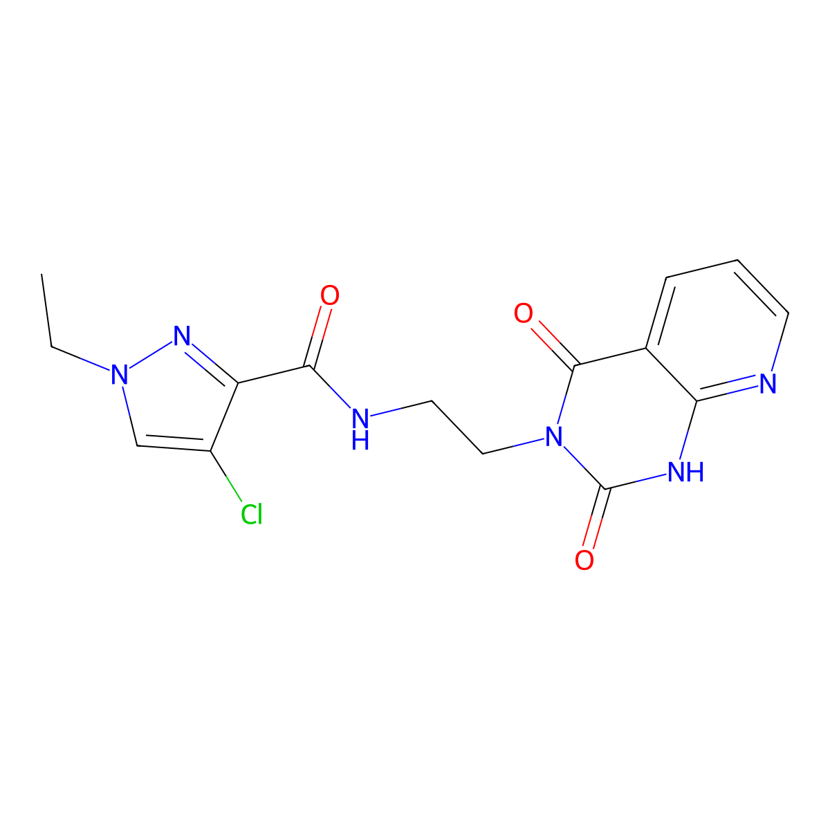 4-chloro-N-(2-(2,4-dioxo-1,2-dihydropyrido[2,3-d]pyrimidin-3(4H)-yl)ethyl)-1-ethyl-1H-pyrazole-3-carboxamide molecular structure, CAS 2034270-36-3