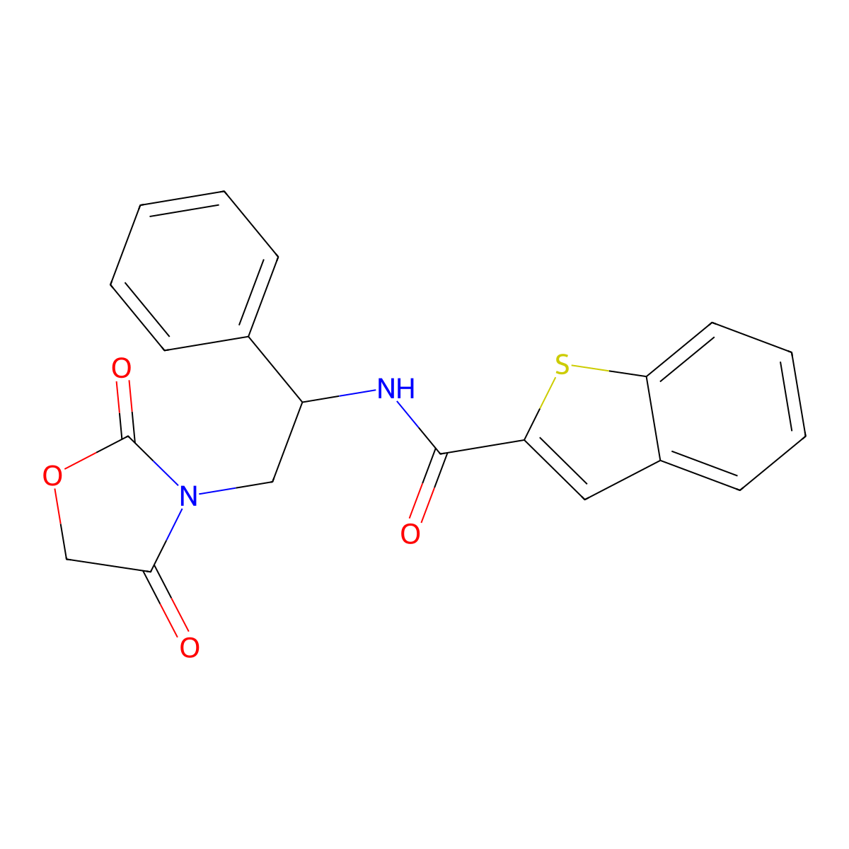 N-(2-(2,4-dioxooxazolidin-3-yl)-1-phenylethyl)benzo[b]thiophene-2-carboxamide molecular structure, CAS 2034270-37-4