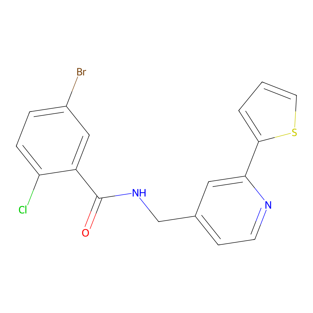 5-bromo-2-chloro-N-((2-(thiophen-2-yl)pyridin-4-yl)methyl)benzamide molecular structure, CAS 2034270-41-0