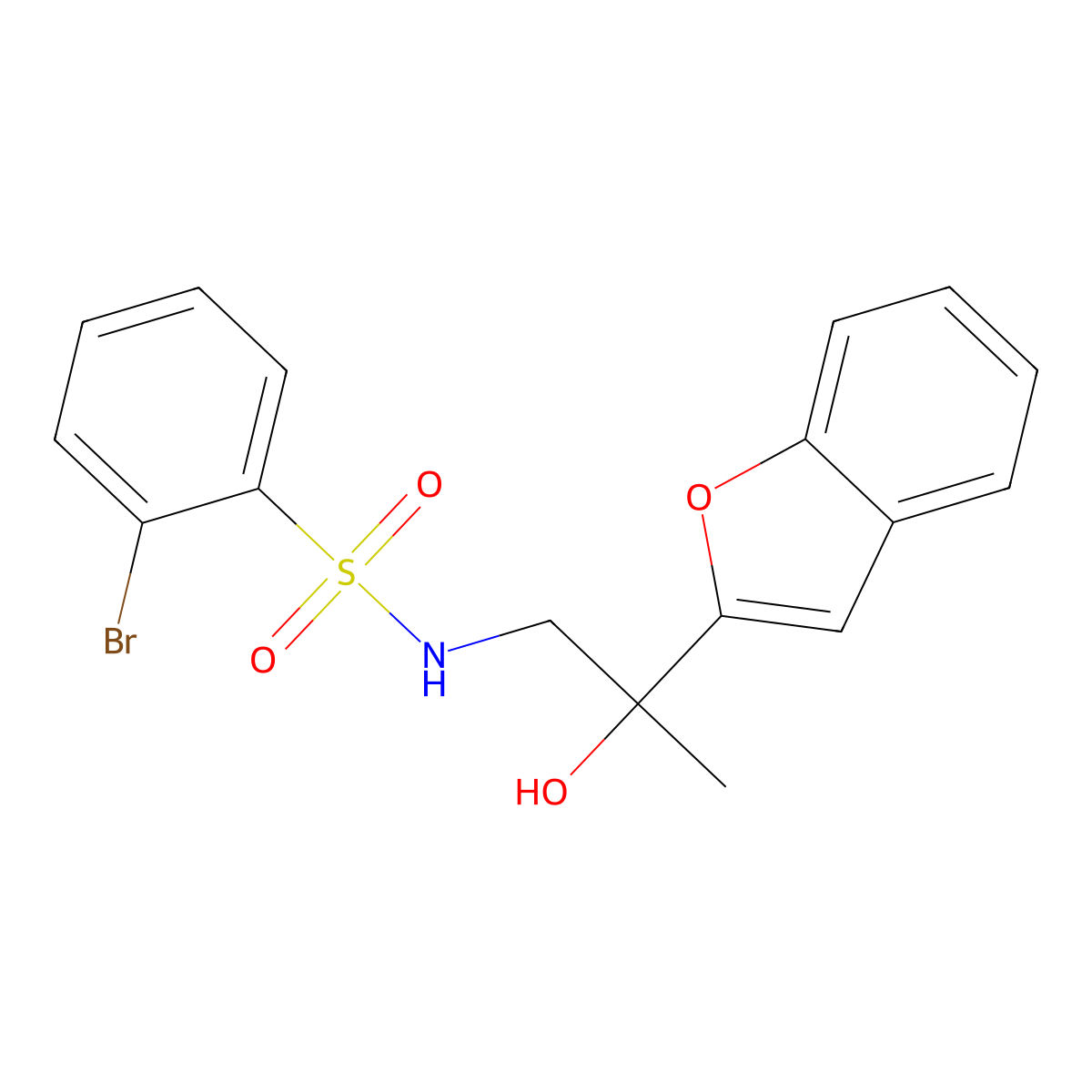 N-(2-(benzofuran-2-yl)-2-hydroxypropyl)-2-bromobenzenesulfonamide molecular structure, CAS 2034270-44-3