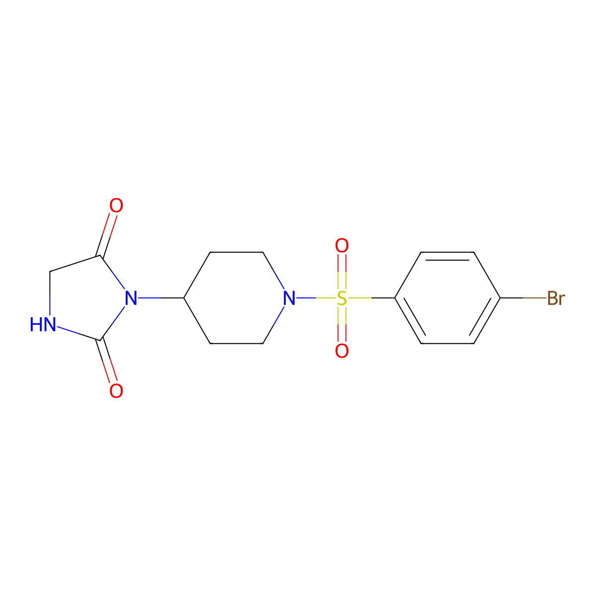 3-(1-((4-Bromophenyl)sulfonyl)piperidin-4-yl)imidazolidine-2,4-dione molecular structure, CAS 2034270-50-1