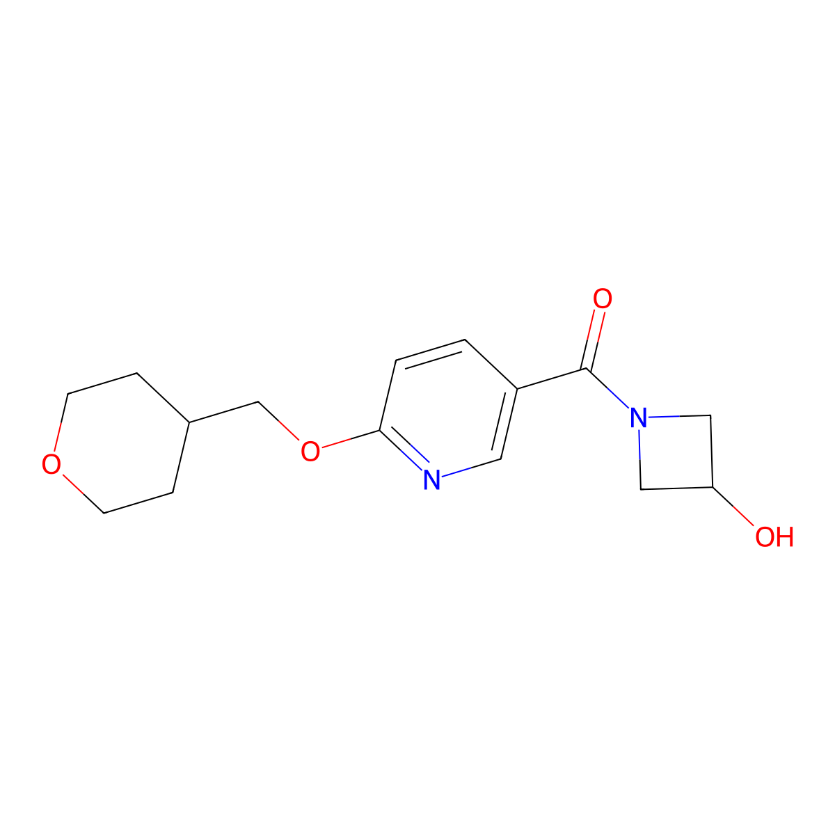 (3-hydroxyazetidin-1-yl)(6-((tetrahydro-2H-pyran-4-yl)methoxy)pyridin-3-yl)methanone molecular structure, CAS 2034270-51-2