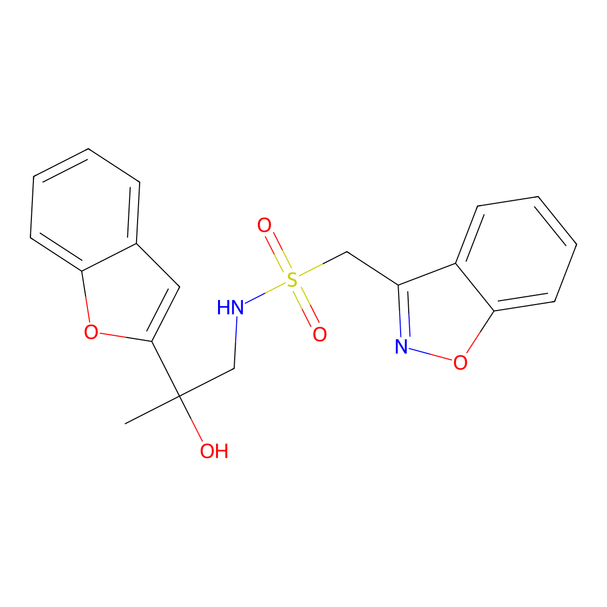 1-(benzo[d]isoxazol-3-yl)-N-(2-(benzofuran-2-yl)-2-hydroxypropyl)methanesulfonamide molecular structure, CAS 2034270-57-8