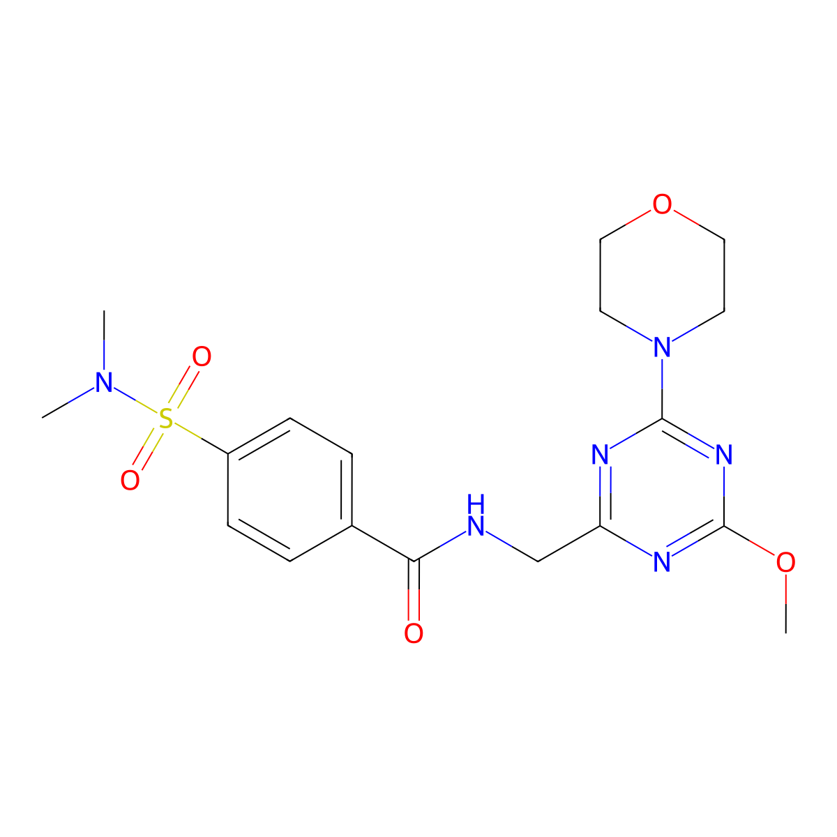 4-(N,N-dimethylsulfamoyl)-N-((4-methoxy-6-morpholino-1,3,5-triazin-2-yl)methyl)benzamide molecular structure, CAS 2034270-63-6