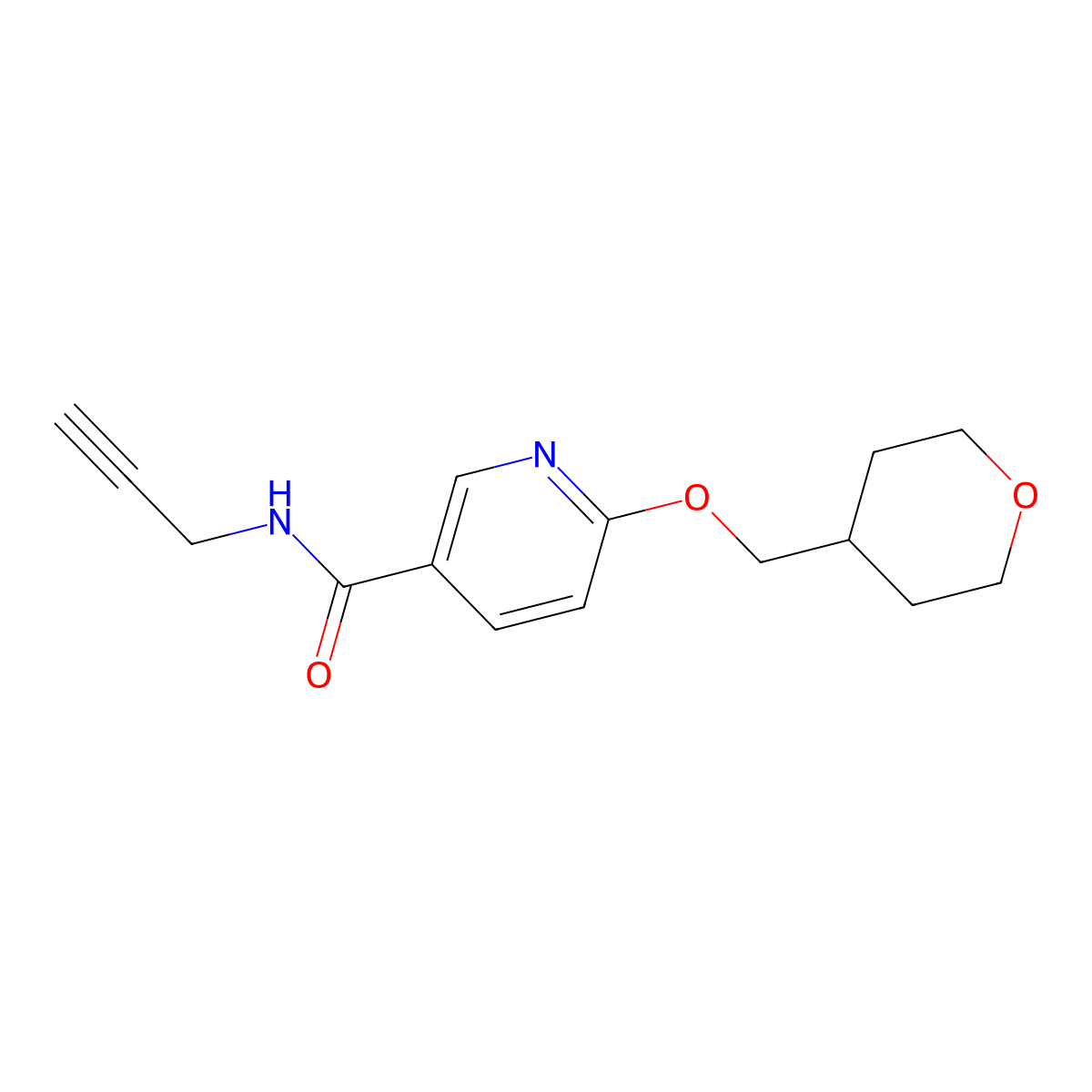 N-(prop-2-yn-1-yl)-6-((tetrahydro-2H-pyran-4-yl)methoxy)nicotinamide molecular structure, CAS 2034270-66-9