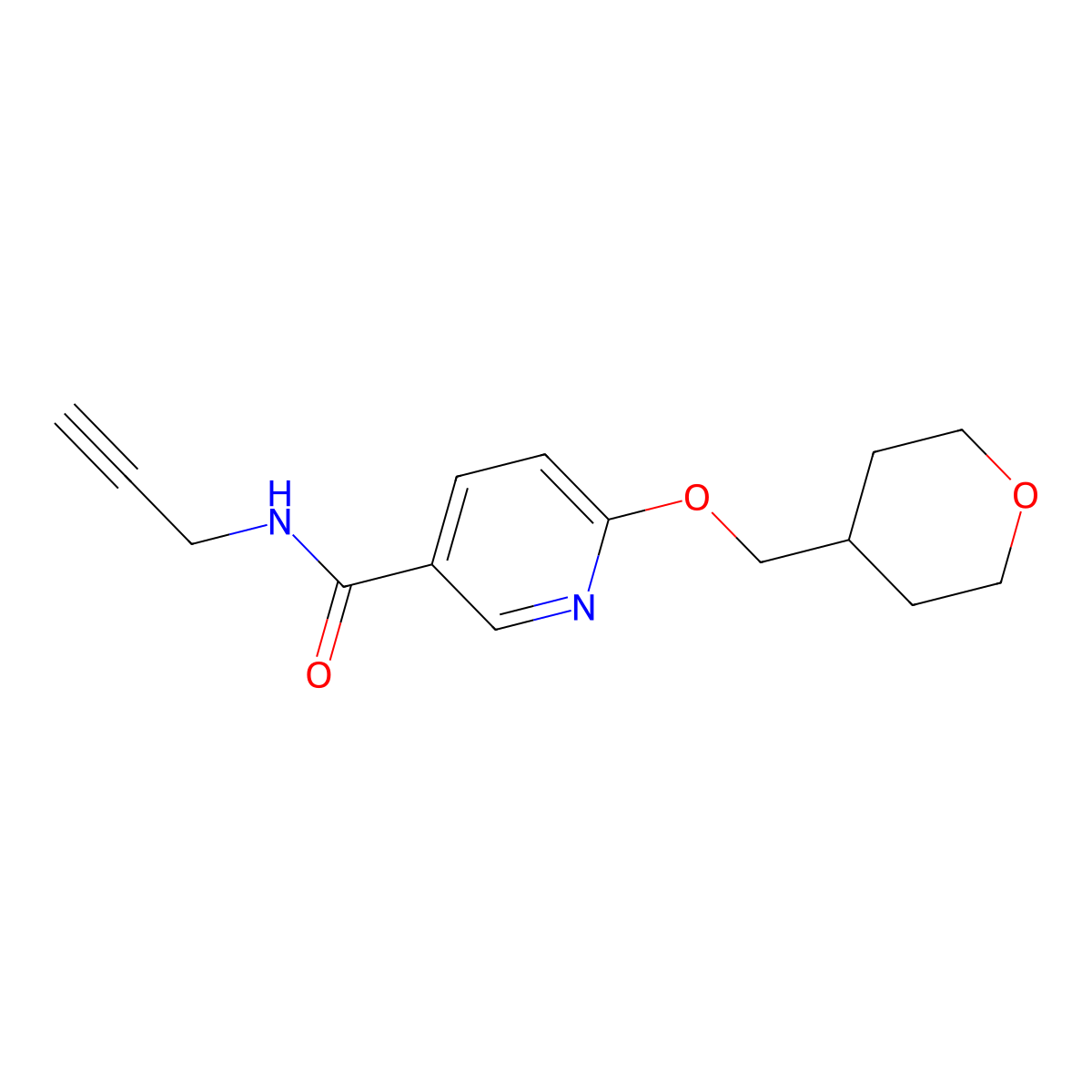 N-(prop-2-yn-1-yl)-6-((tetrahydro-2H-pyran-4-yl)methoxy)nicotinamide molecular structure, CAS 2034270-66-9
