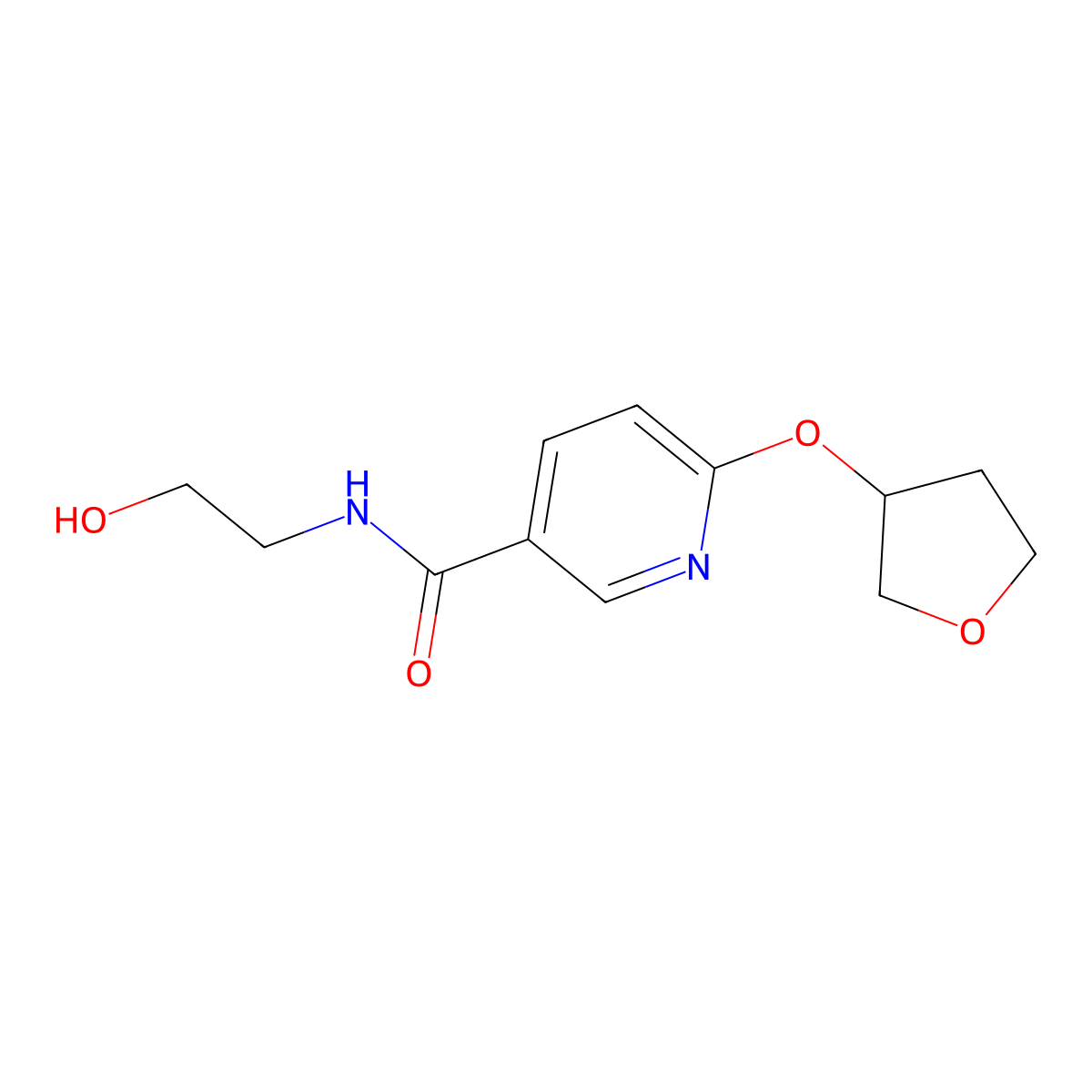 N-(2-hydroxyethyl)-6-((tetrahydrofuran-3-yl)oxy)nicotinamide molecular structure, CAS 2034270-72-7