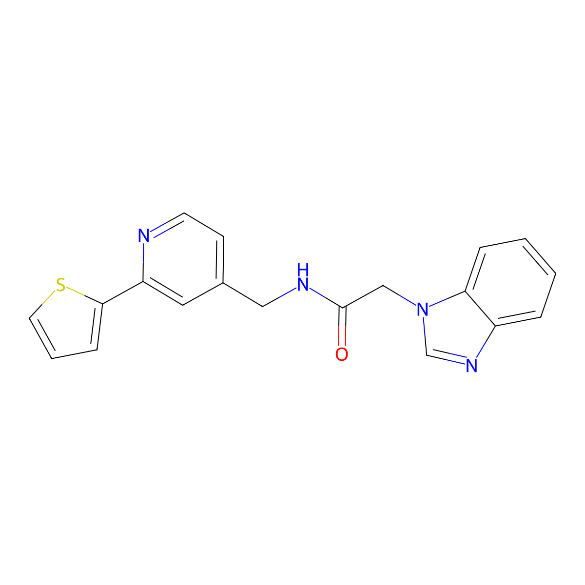 2-(1H-benzo[d]imidazol-1-yl)-N-((2-(thiophen-2-yl)pyridin-4-yl)methyl)acetamide molecular structure, CAS 2034270-75-0