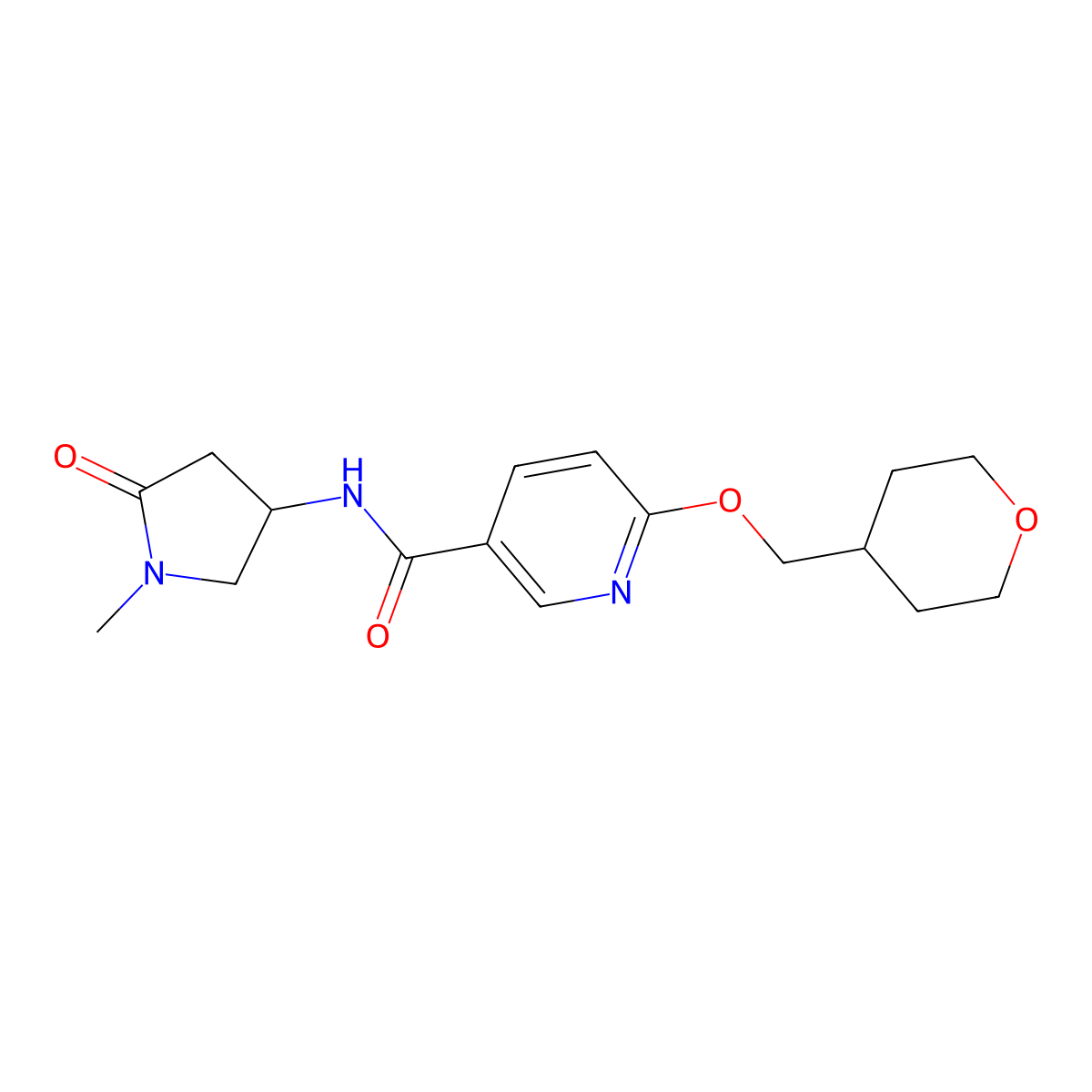 N-(1-methyl-5-oxopyrrolidin-3-yl)-6-((tetrahydro-2H-pyran-4-yl)methoxy)nicotinamide molecular structure, CAS 2034270-77-2