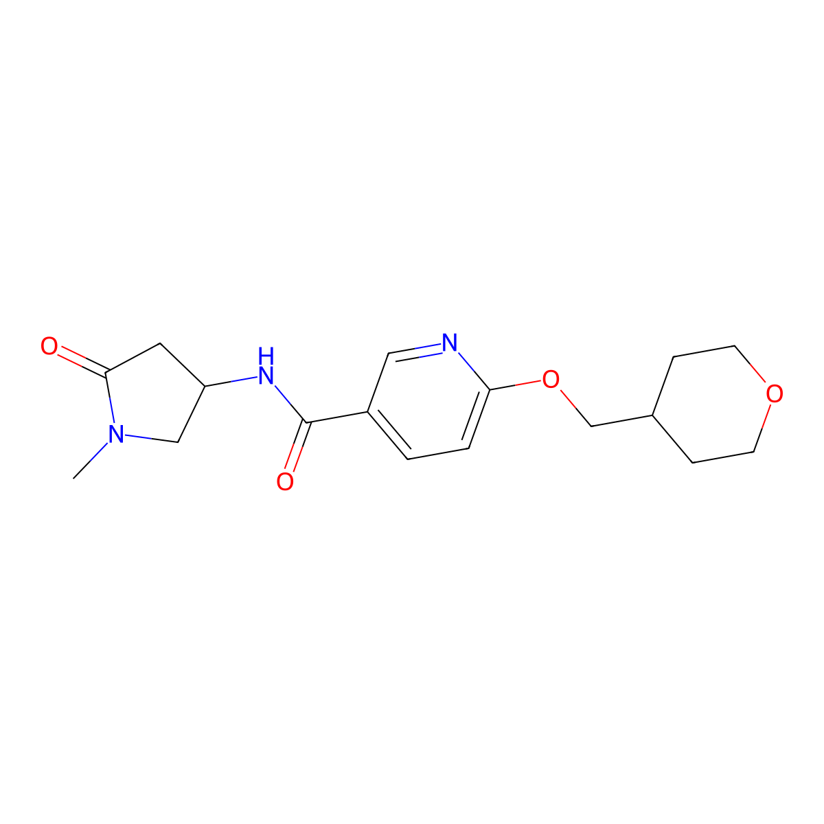 N-(1-methyl-5-oxopyrrolidin-3-yl)-6-((tetrahydro-2H-pyran-4-yl)methoxy)nicotinamide molecular structure, CAS 2034270-77-2