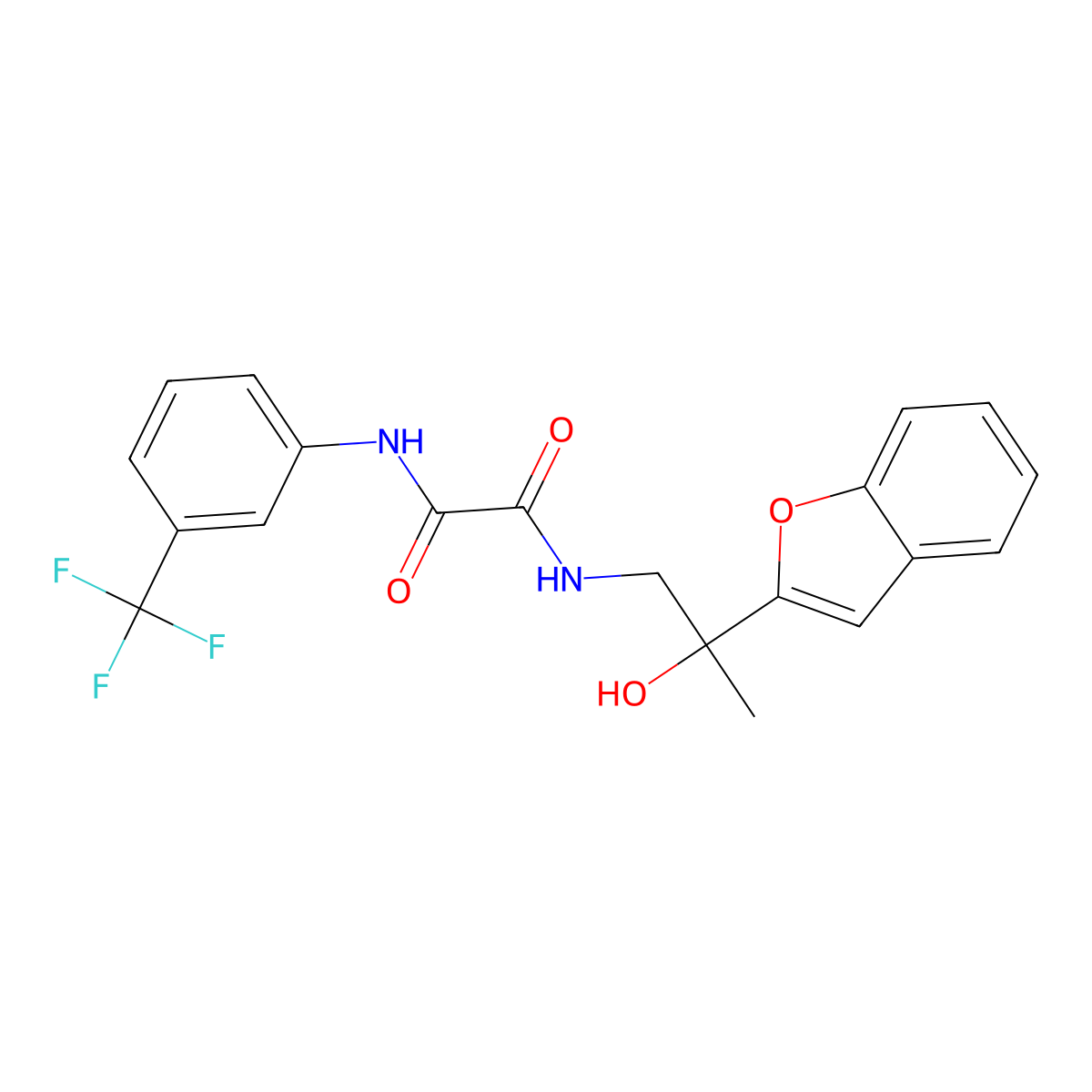 N1-(2-(benzofuran-2-yl)-2-hydroxypropyl)-N2-(3-(trifluoromethyl)phenyl)oxalamide molecular structure, CAS 2034270-79-4
