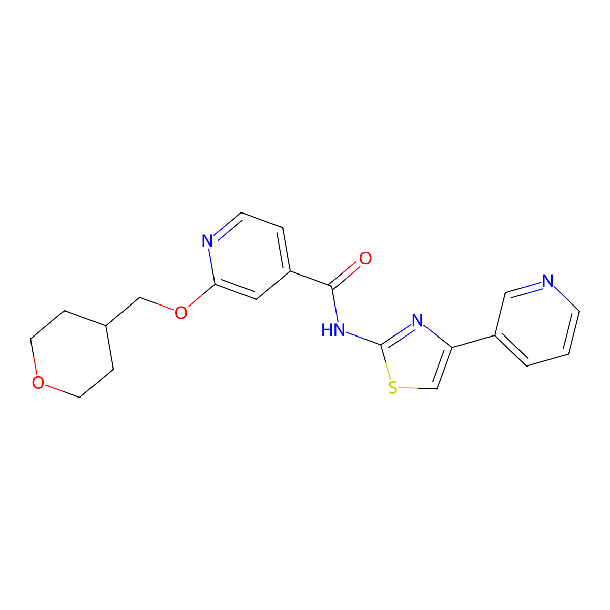 N-(4-(pyridin-3-yl)thiazol-2-yl)-2-((tetrahydro-2H-pyran-4-yl)methoxy)isonicotinamide molecular structure, CAS 2034270-84-1