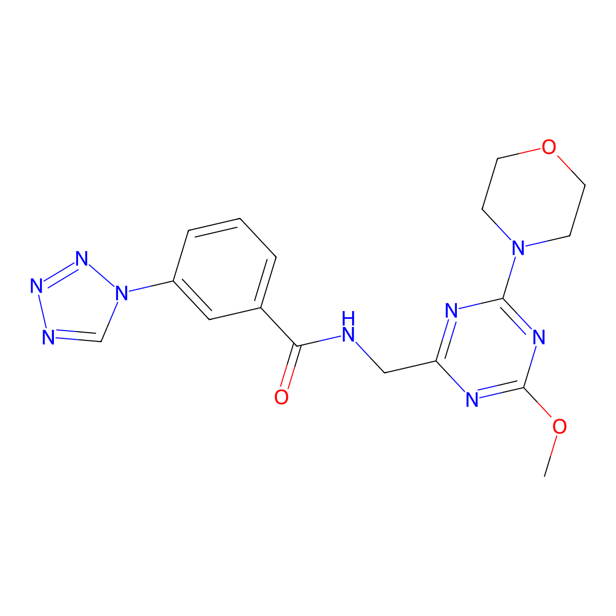 N-((4-methoxy-6-morpholino-1,3,5-triazin-2-yl)methyl)-3-(1H-tetrazol-1-yl)benzamide molecular structure, CAS 2034270-85-2