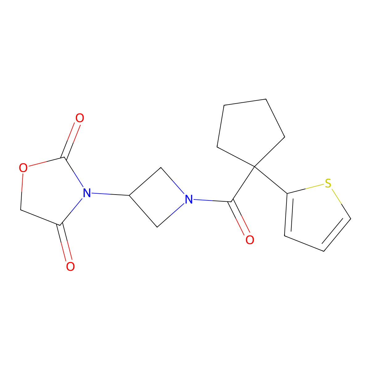 3-(1-(1-(Thiophen-2-yl)cyclopentanecarbonyl)azetidin-3-yl)oxazolidine-2,4-dione molecular structure, CAS 2034270-87-4