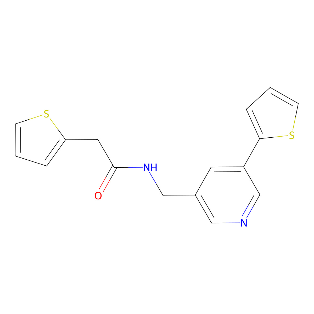 2-(thiophen-2-yl)-N-{[5-(thiophen-2-yl)pyridin-3-yl]methyl}acetamide molecular structure, CAS 2034270-89-6