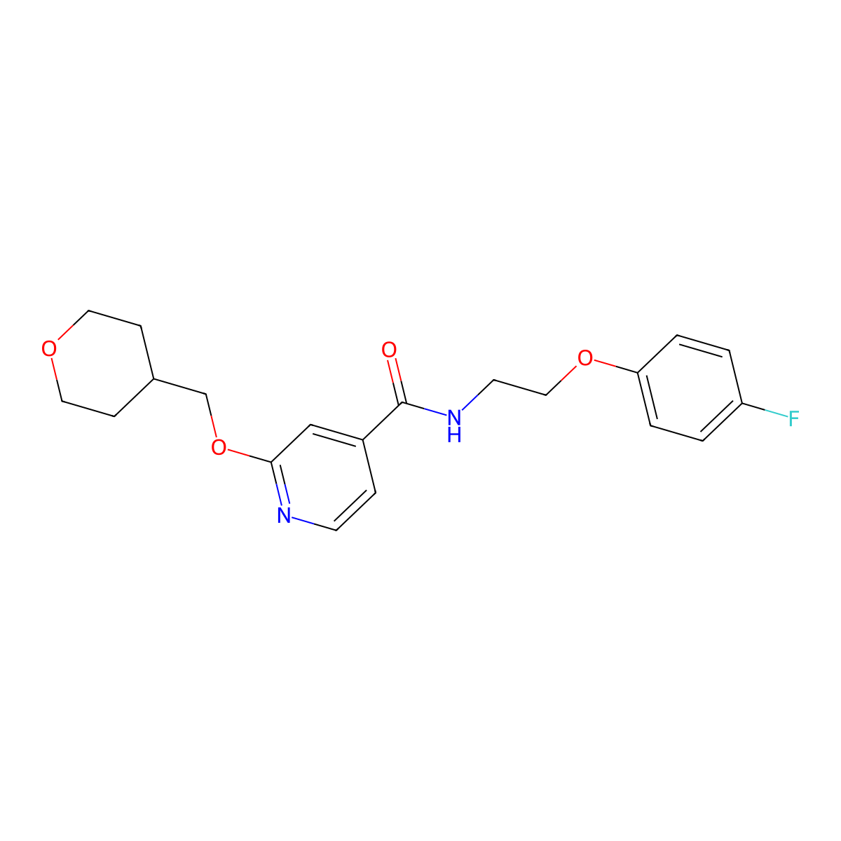 N-(2-(4-fluorophenoxy)ethyl)-2-((tetrahydro-2H-pyran-4-yl)methoxy)isonicotinamide molecular structure, CAS 2034270-90-9