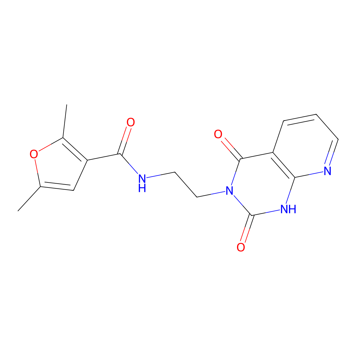 N-(2-(2,4-dioxo-1,2-dihydropyrido[2,3-d]pyrimidin-3(4H)-yl)ethyl)-2,5-dimethylfuran-3-carboxamide molecular structure, CAS 2034270-95-4