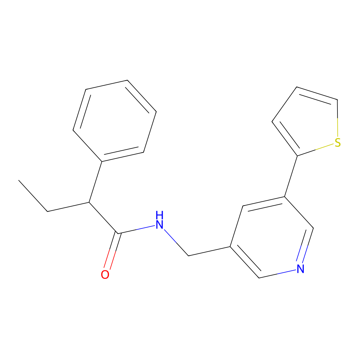 2-phenyl-N-{[5-(thiophen-2-yl)pyridin-3-yl]methyl}butanamide molecular structure, CAS 2034271-00-4